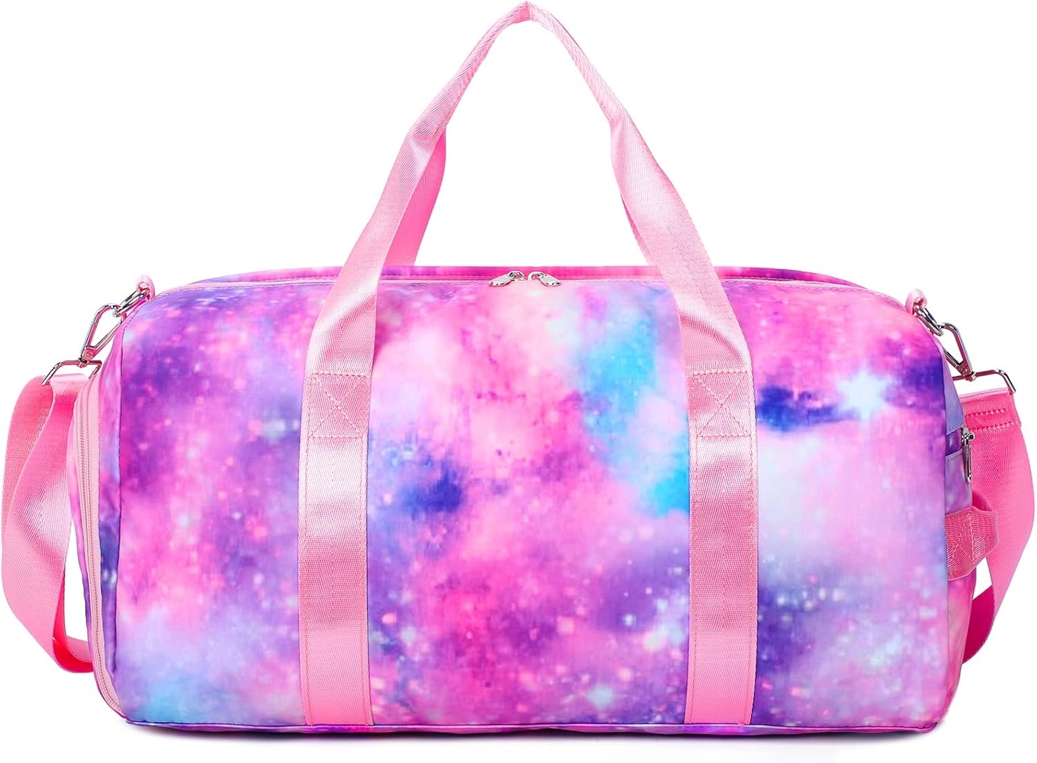 image:imageBTOOP Duffle Bag for Girls Kids Gym Sports Teens Workout Travel Bag Weekender with Shoe Compartment and Wet Pocket Pink Galaxy