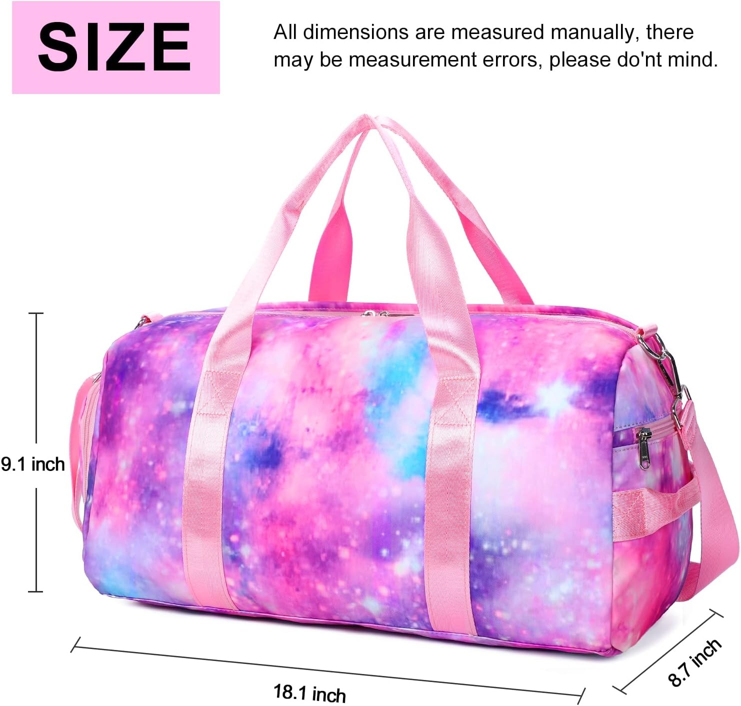 image:imageBTOOP Duffle Bag for Girls Kids Gym Sports Teens Workout Travel Bag Weekender with Shoe Compartment and Wet Pocket Pink Galaxy
