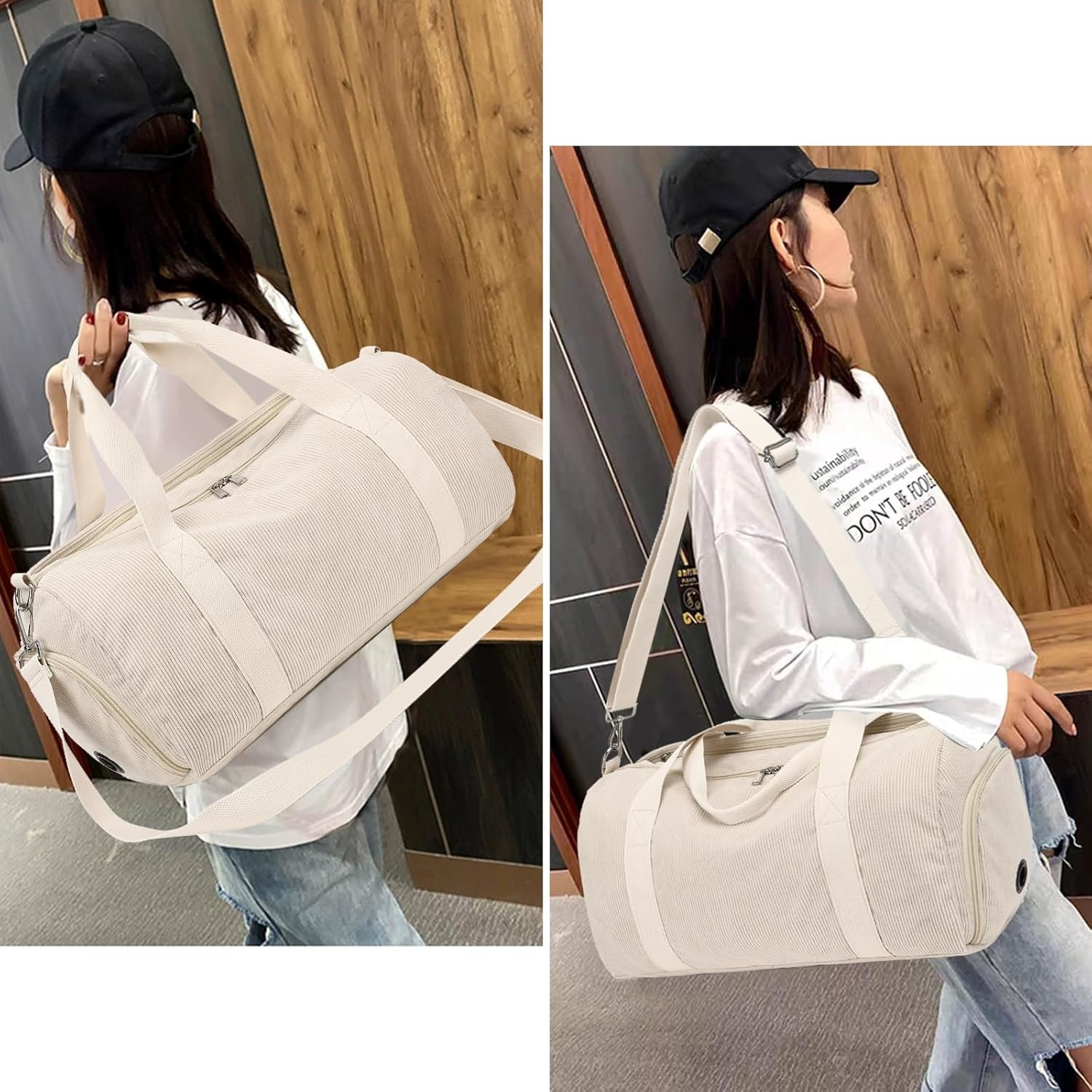 image:imageBTOOP Duffle Bag for Gym Sports Women Girls Workout Travel Bag Weekender with Shoe Compartment and Wet PocketACorduroybeige