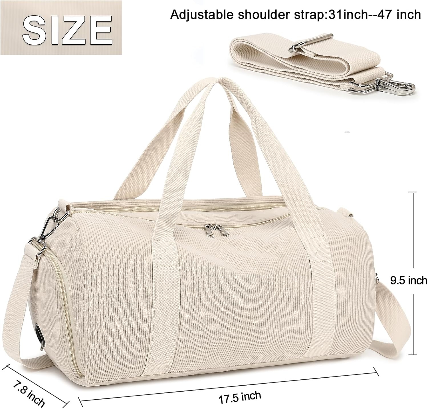 image:imageBTOOP Duffle Bag for Gym Sports Women Girls Workout Travel Bag Weekender with Shoe Compartment and Wet PocketACorduroybeige
