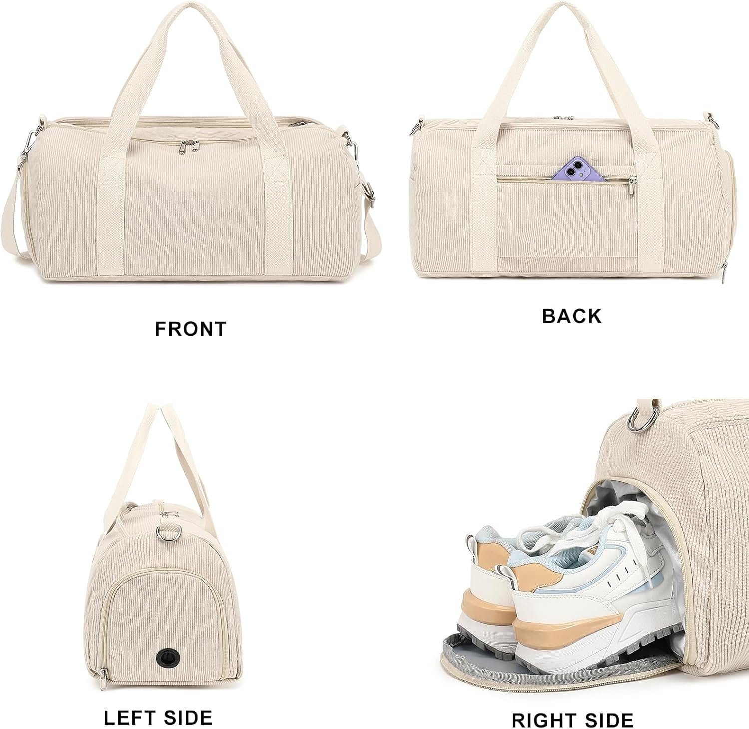image:imageBTOOP Duffle Bag for Gym Sports Women Girls Workout Travel Bag Weekender with Shoe Compartment and Wet PocketACorduroybeige