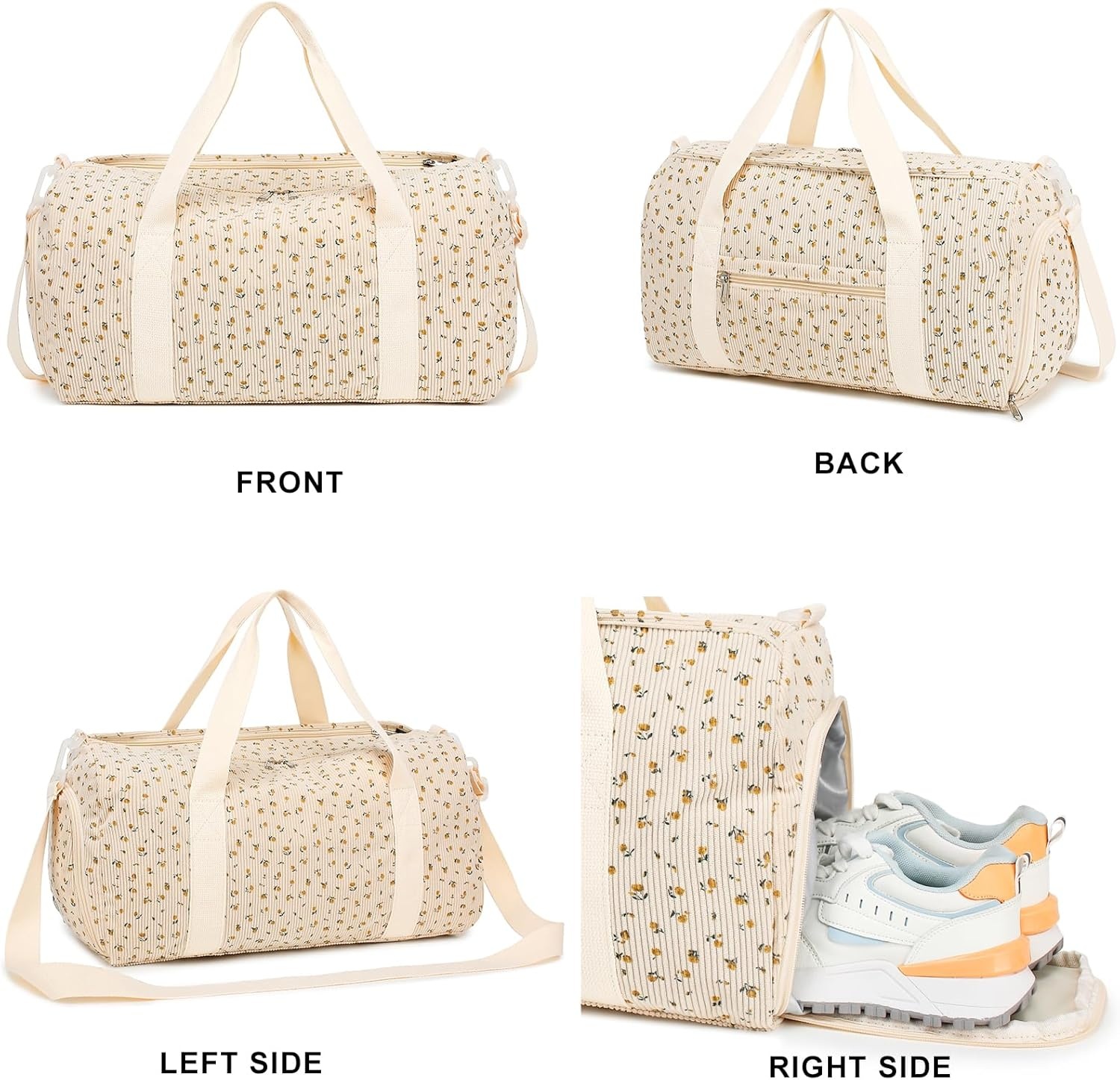 image:imageBTOOP Duffle Bag for Gym Sports Women Girls Workout Travel Bag Weekender with Shoe Compartment and Wet PocketACorduroyfloral beige