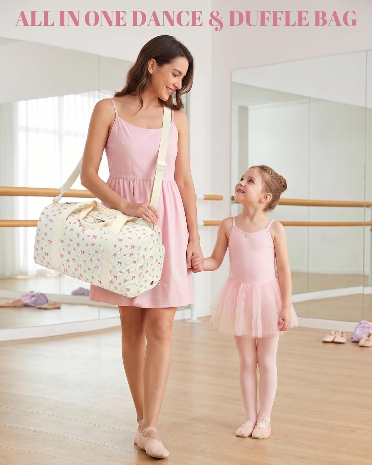 image:imageBTOOP Duffle Bag for Gym Sports Women Girls Workout Travel Bag Weekender with Shoe Compartment and Wet PocketAPink BowFloral