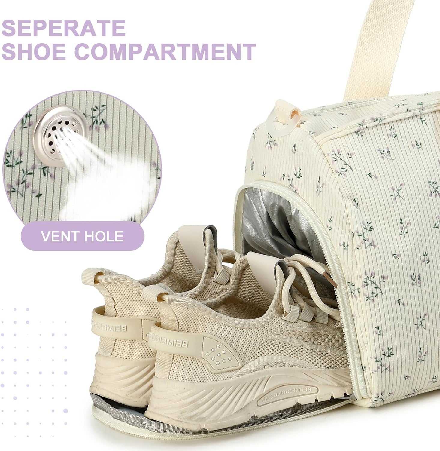 image:imageBTOOP Duffle Bag for Gym Sports Women Girls Workout Travel Bag Weekender with Shoe Compartment and Wet PocketAPurple Flower 177