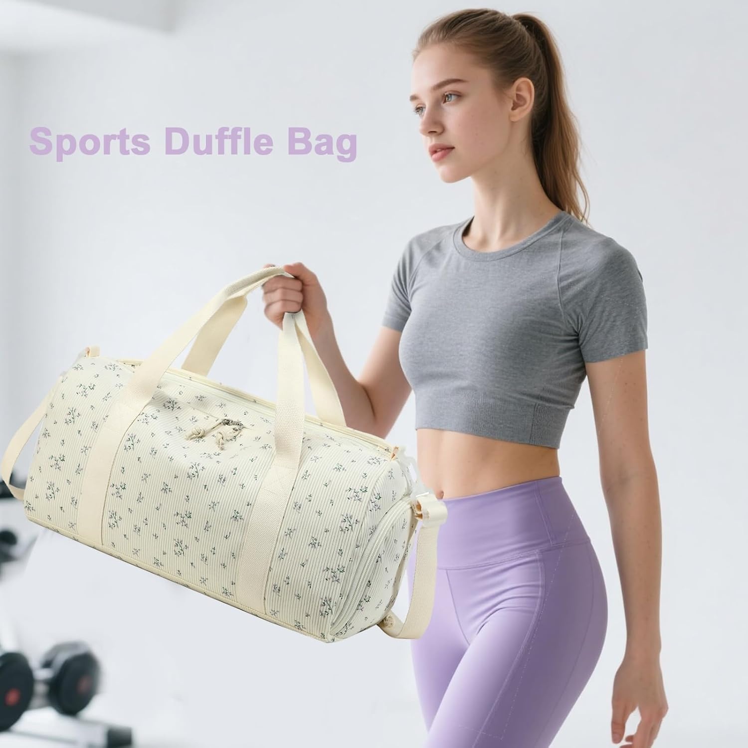 image:imageBTOOP Duffle Bag for Gym Sports Women Girls Workout Travel Bag Weekender with Shoe Compartment and Wet PocketAPurple Flower 177