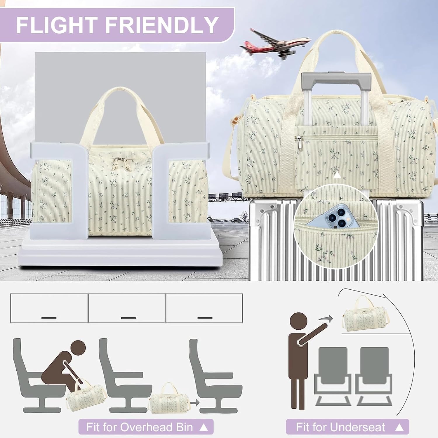 image:imageBTOOP Duffle Bag for Gym Sports Women Girls Workout Travel Bag Weekender with Shoe Compartment and Wet PocketAPurple Flower 177