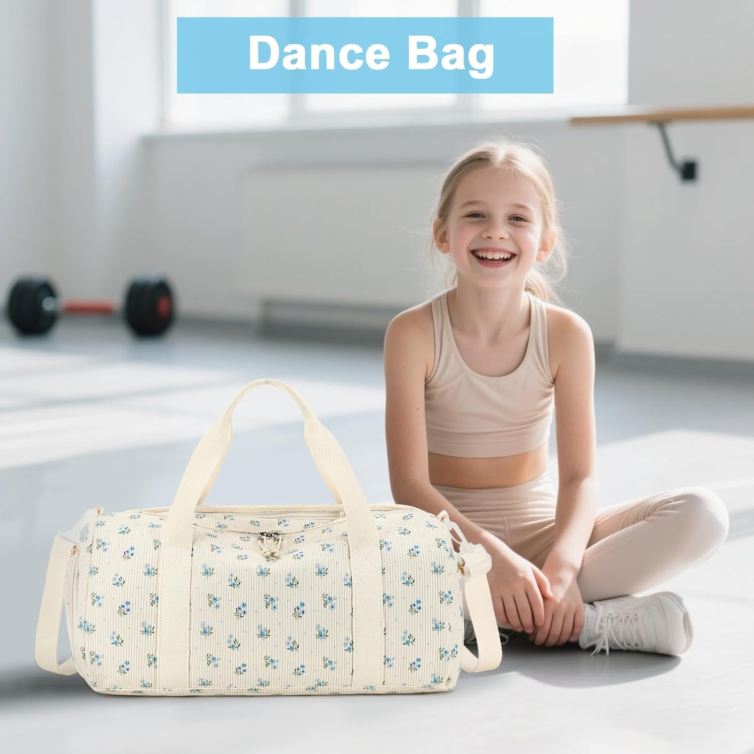 image:imageBTOOP Duffle Bag for Gym Sports Women Girls Workout Travel Bag Weekender with Shoe Compartment and Wet PocketBlue Flower