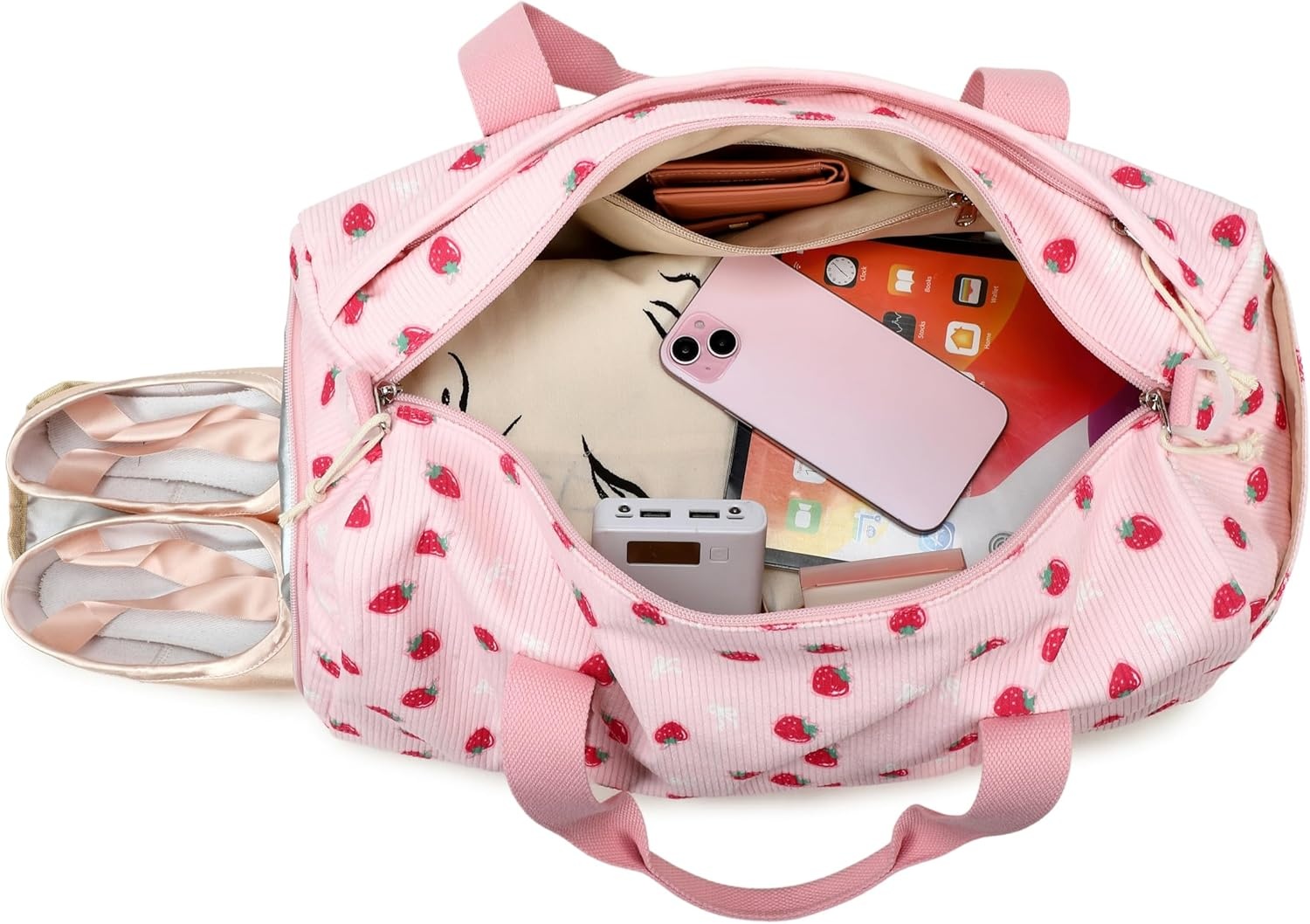 image:imageBTOOP Duffle Bag for Gym Sports Women Girls Workout Travel Bag Weekender with Shoe Compartment and Wet PocketPink Strawberry