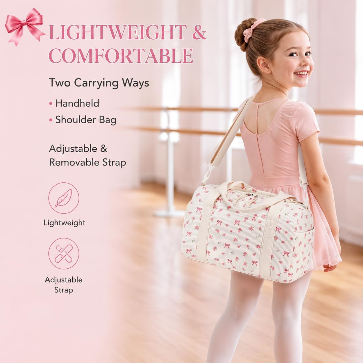 image:imageBTOOP Duffle Bag for Gym Sports Women Girls Workout Travel Bag Weekender with Shoe Compartment and Wet PocketSPink BowFloral