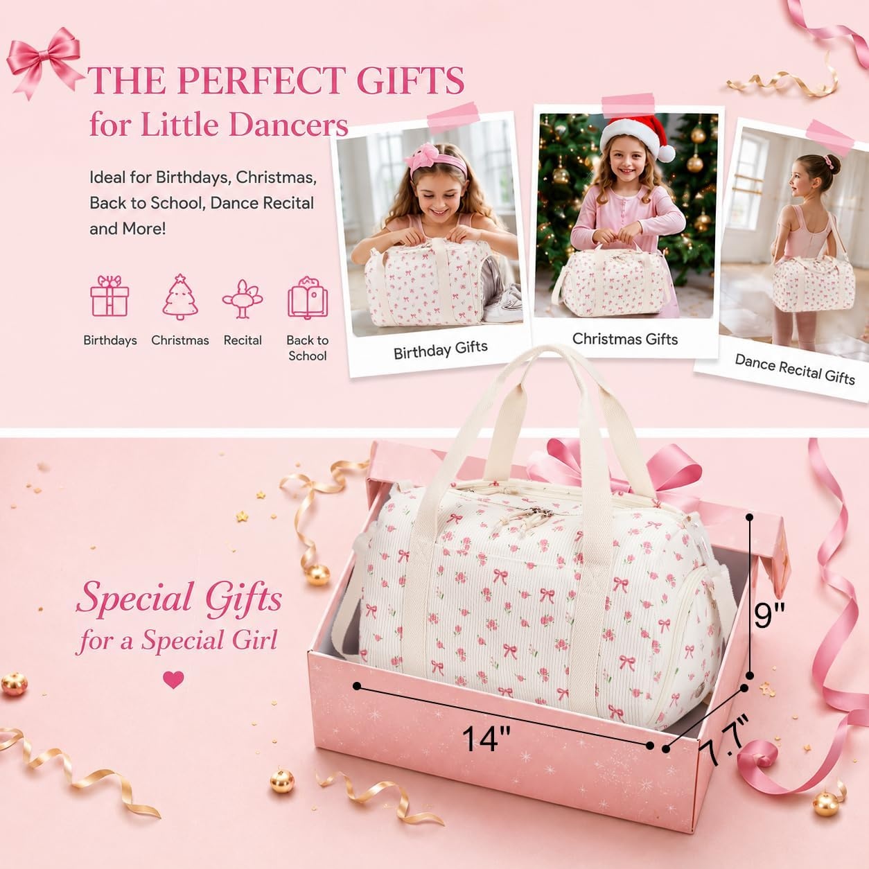 image:imageBTOOP Duffle Bag for Gym Sports Women Girls Workout Travel Bag Weekender with Shoe Compartment and Wet PocketSPink BowFloral