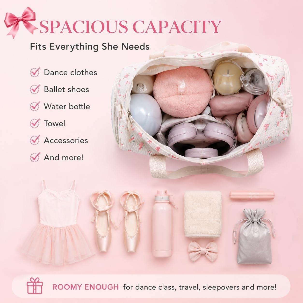 image:imageBTOOP Duffle Bag for Gym Sports Women Girls Workout Travel Bag Weekender with Shoe Compartment and Wet PocketSPink BowFloral
