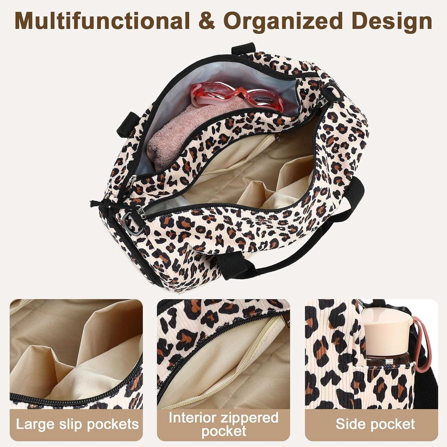 image:imageBTOOP Duffle Bag for Gym Sports Women Girls Workout Travel Bag Weekender with Shoe Compartment and Wet PocketTrendy Leopard Print