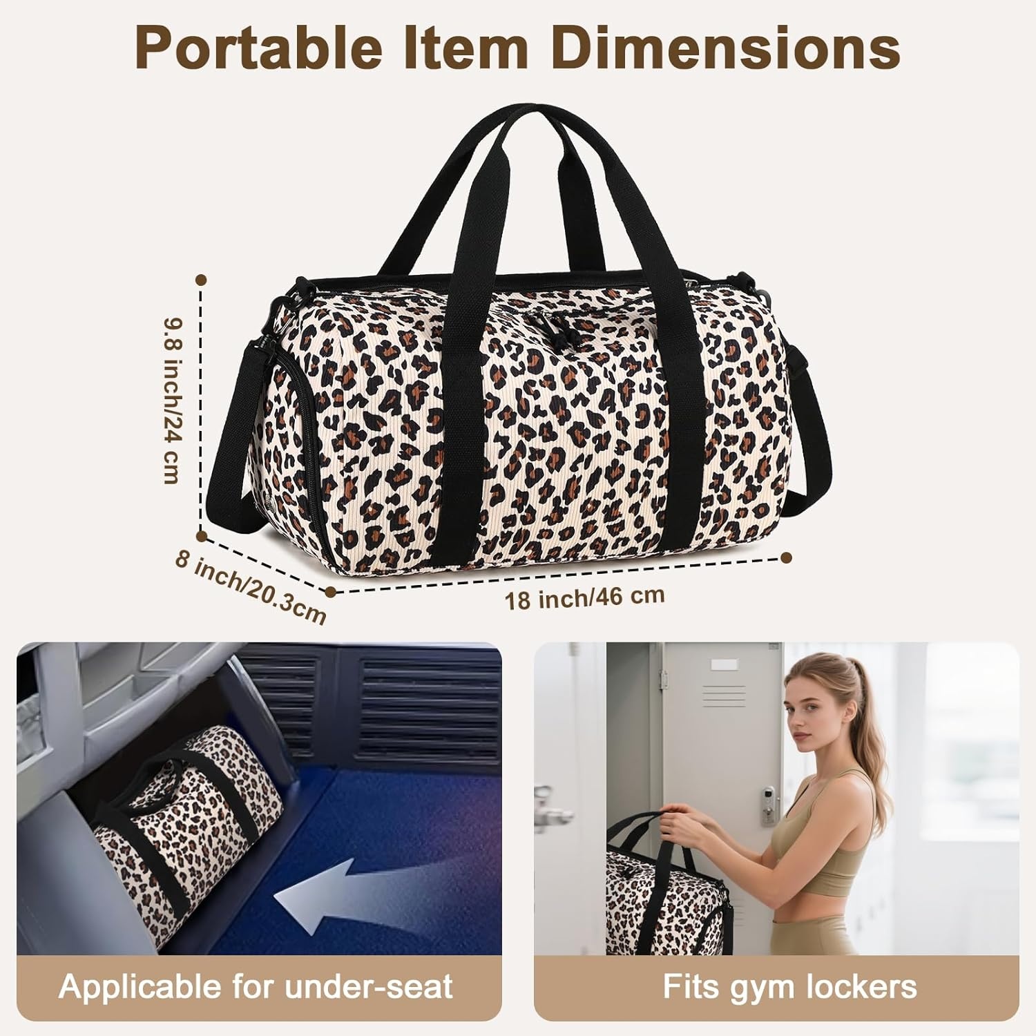 image:imageBTOOP Duffle Bag for Gym Sports Women Girls Workout Travel Bag Weekender with Shoe Compartment and Wet PocketTrendy Leopard Print