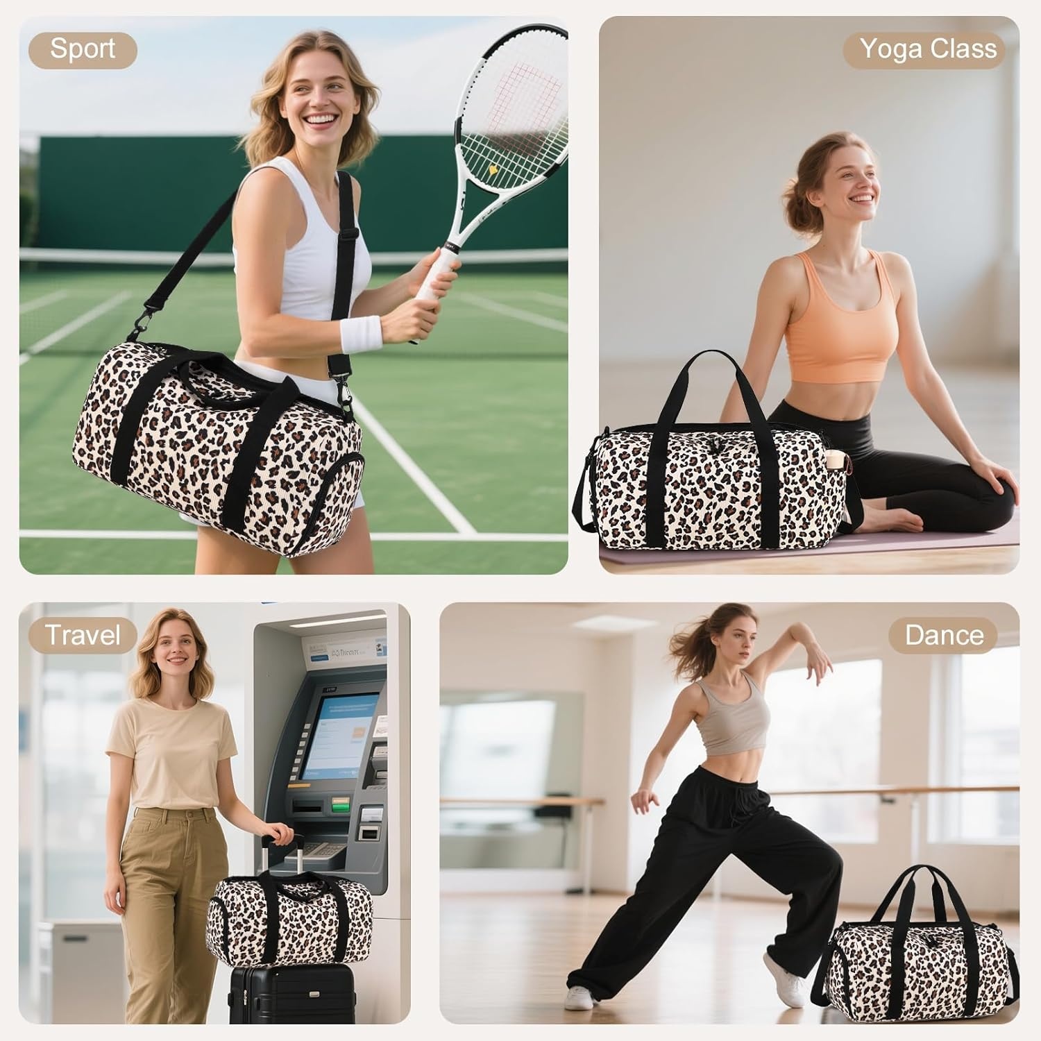 image:imageBTOOP Duffle Bag for Gym Sports Women Girls Workout Travel Bag Weekender with Shoe Compartment and Wet PocketTrendy Leopard Print