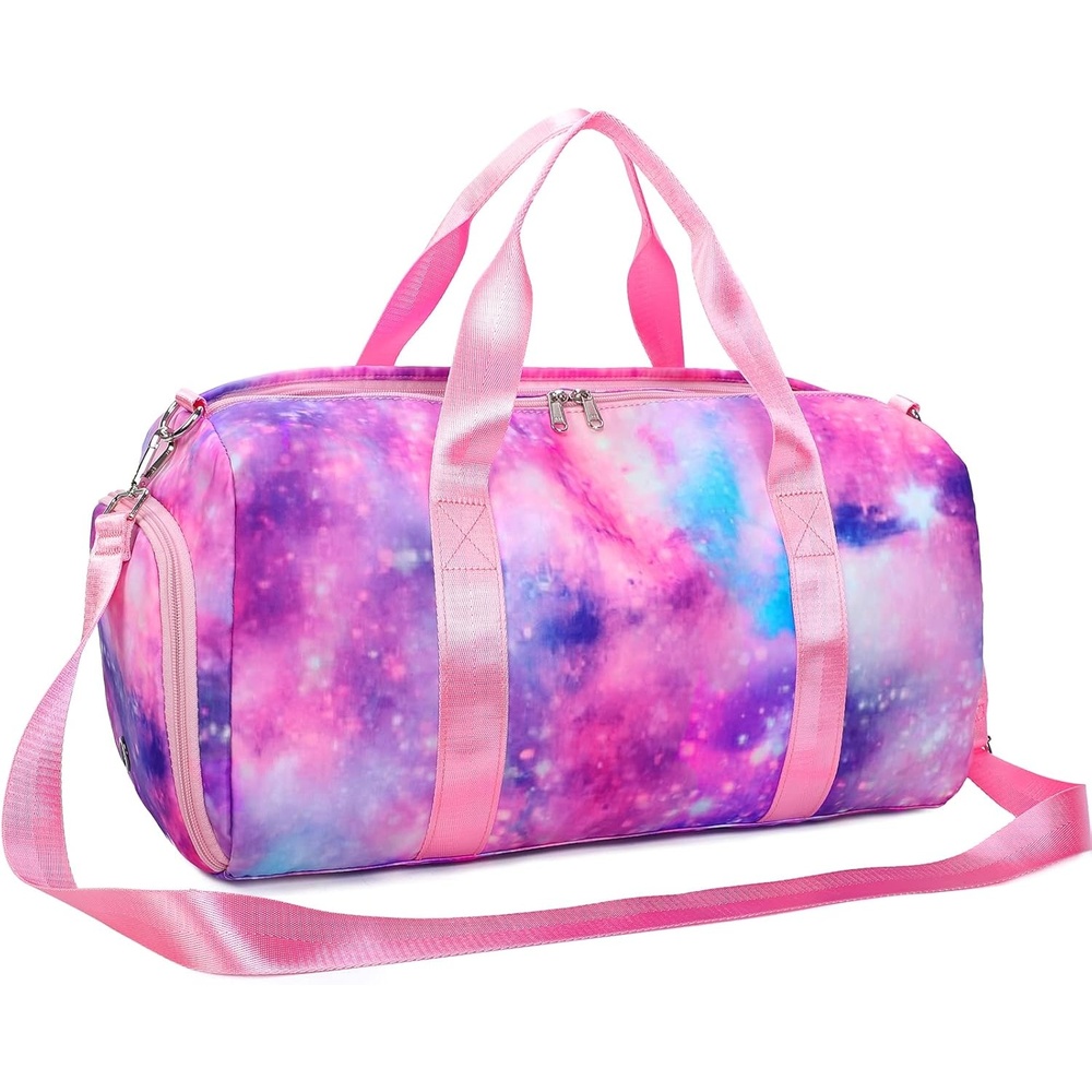 image:imageBTOOP Duffle Bag for Girls Kids Gym Sports Teens Workout Travel Bag Weekender with Shoe Compartment and Wet Pocket Pink Galaxy