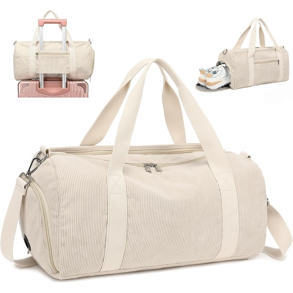 image:imageBTOOP Duffle Bag for Gym Sports Women Girls Workout Travel Bag Weekender with Shoe Compartment and Wet PocketACorduroybeige