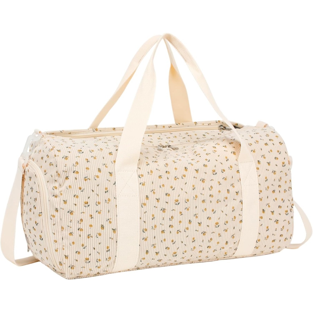 image:imageBTOOP Duffle Bag for Gym Sports Women Girls Workout Travel Bag Weekender with Shoe Compartment and Wet PocketACorduroyfloral beige
