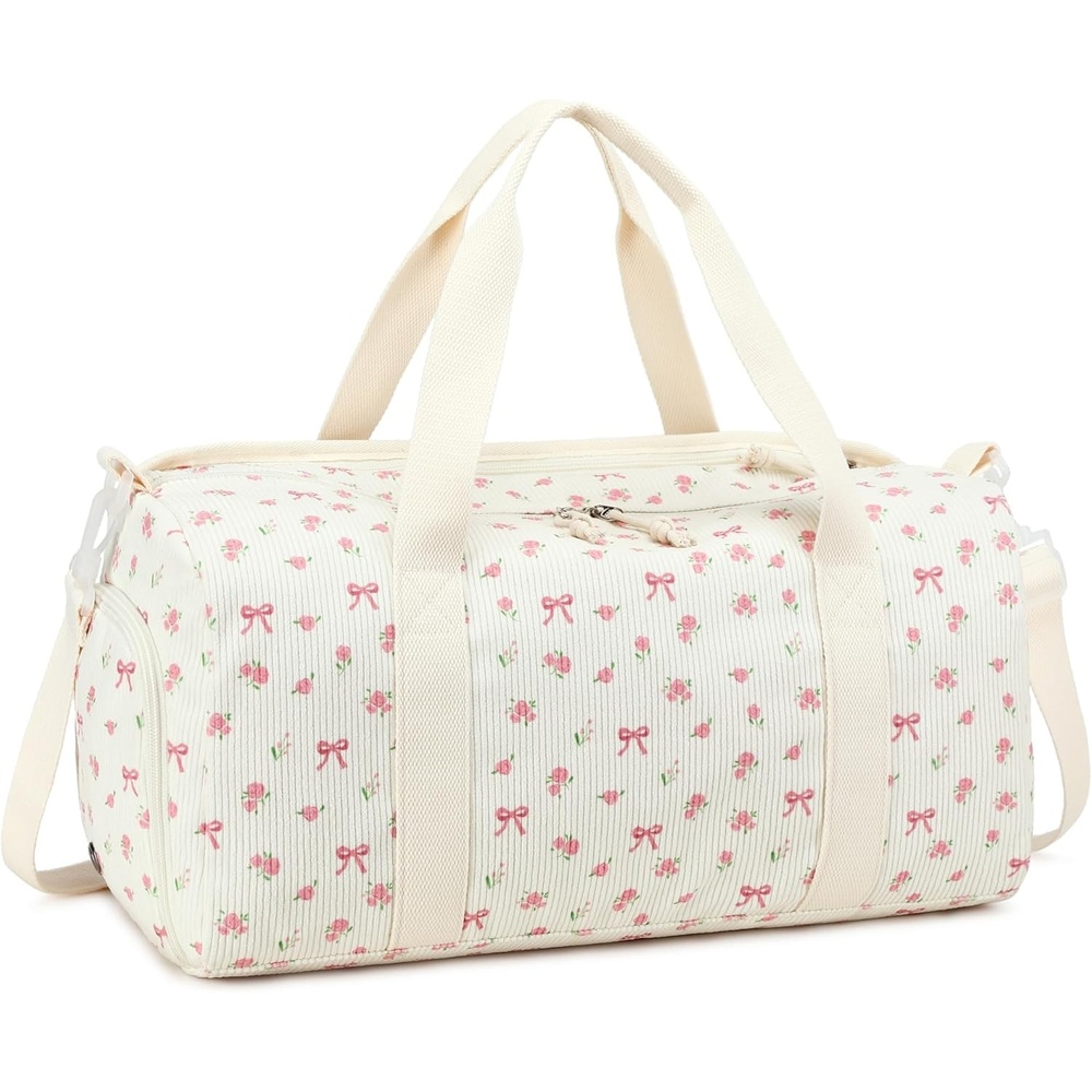 image:imageBTOOP Duffle Bag for Gym Sports Women Girls Workout Travel Bag Weekender with Shoe Compartment and Wet PocketAPink BowFloral