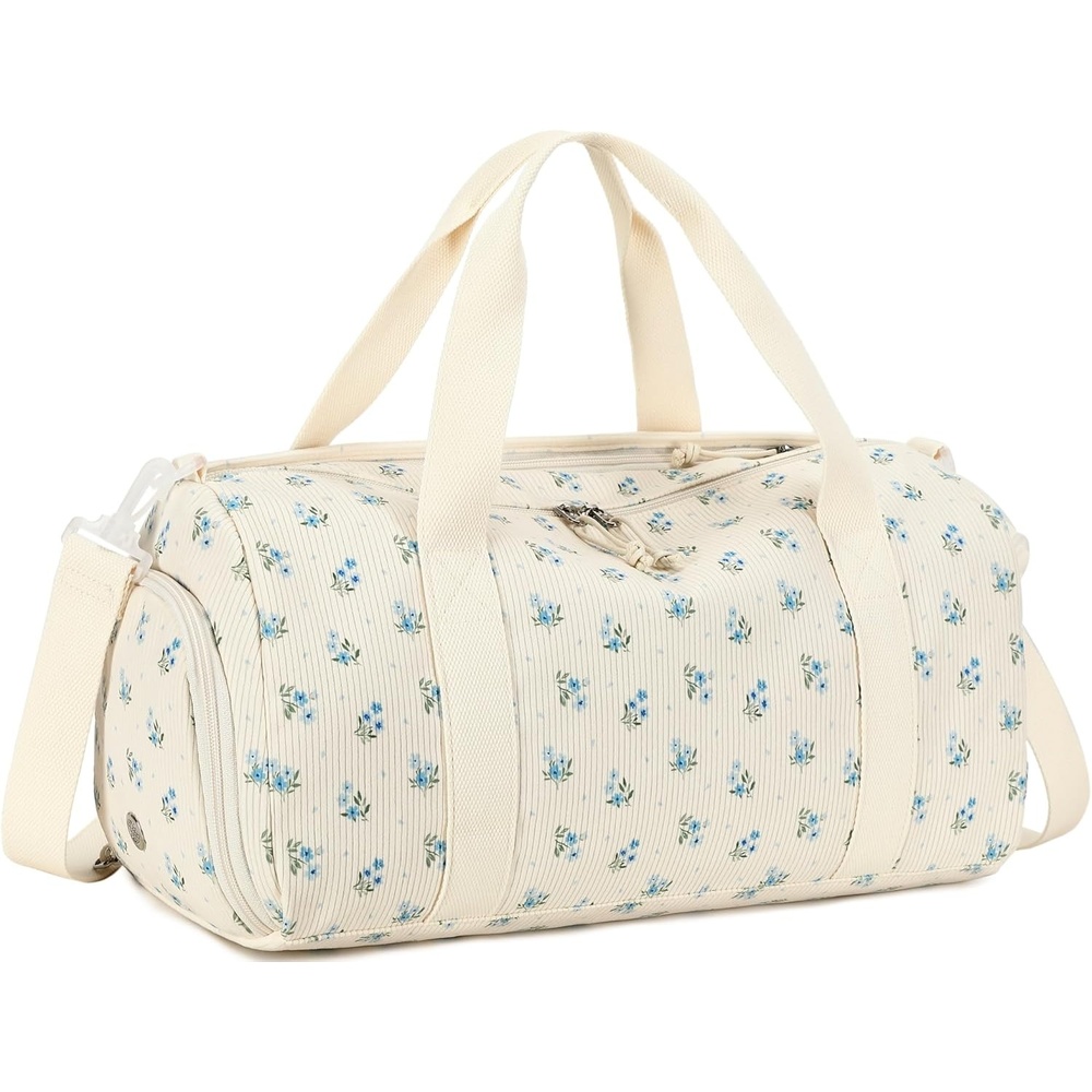 image:imageBTOOP Duffle Bag for Gym Sports Women Girls Workout Travel Bag Weekender with Shoe Compartment and Wet PocketBlue Flower