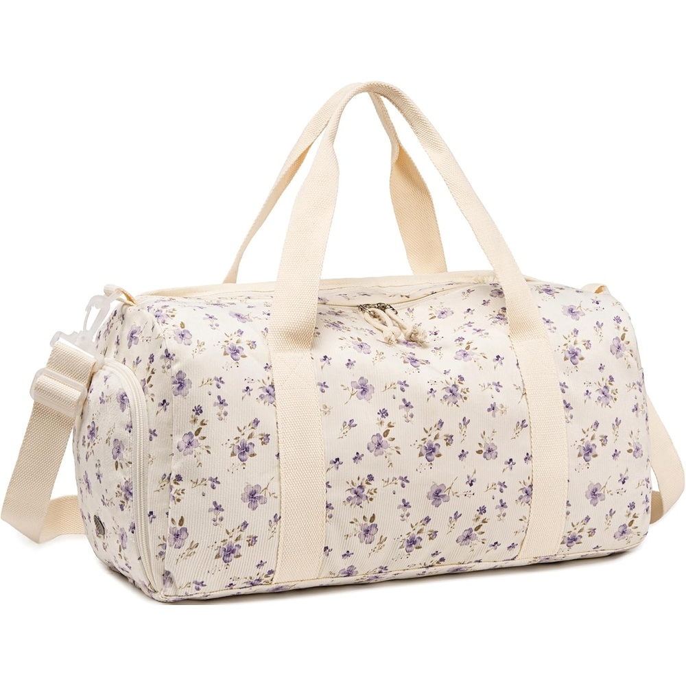 image:imageBTOOP Duffle Bag for Gym Sports Women Girls Workout Travel Bag Weekender with Shoe Compartment and Wet PocketPurple Floral