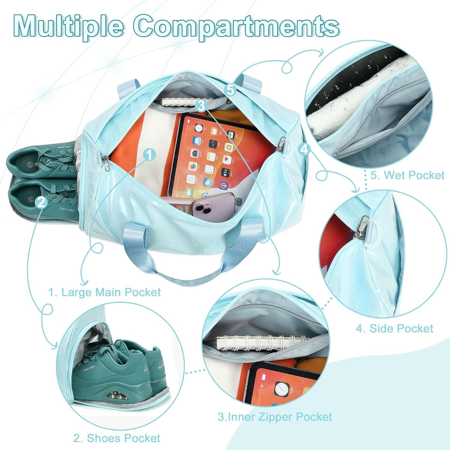 image:imageBTOOP Duffle Bag for Girls Kids Gym Sports Women Workout Travel Bag Weekender with Shoe Compartment and Wet Pocket BlueBlue