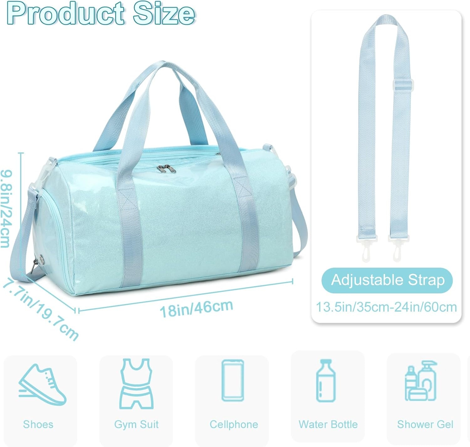 image:imageBTOOP Duffle Bag for Girls Kids Gym Sports Women Workout Travel Bag Weekender with Shoe Compartment and Wet Pocket BlueBlue