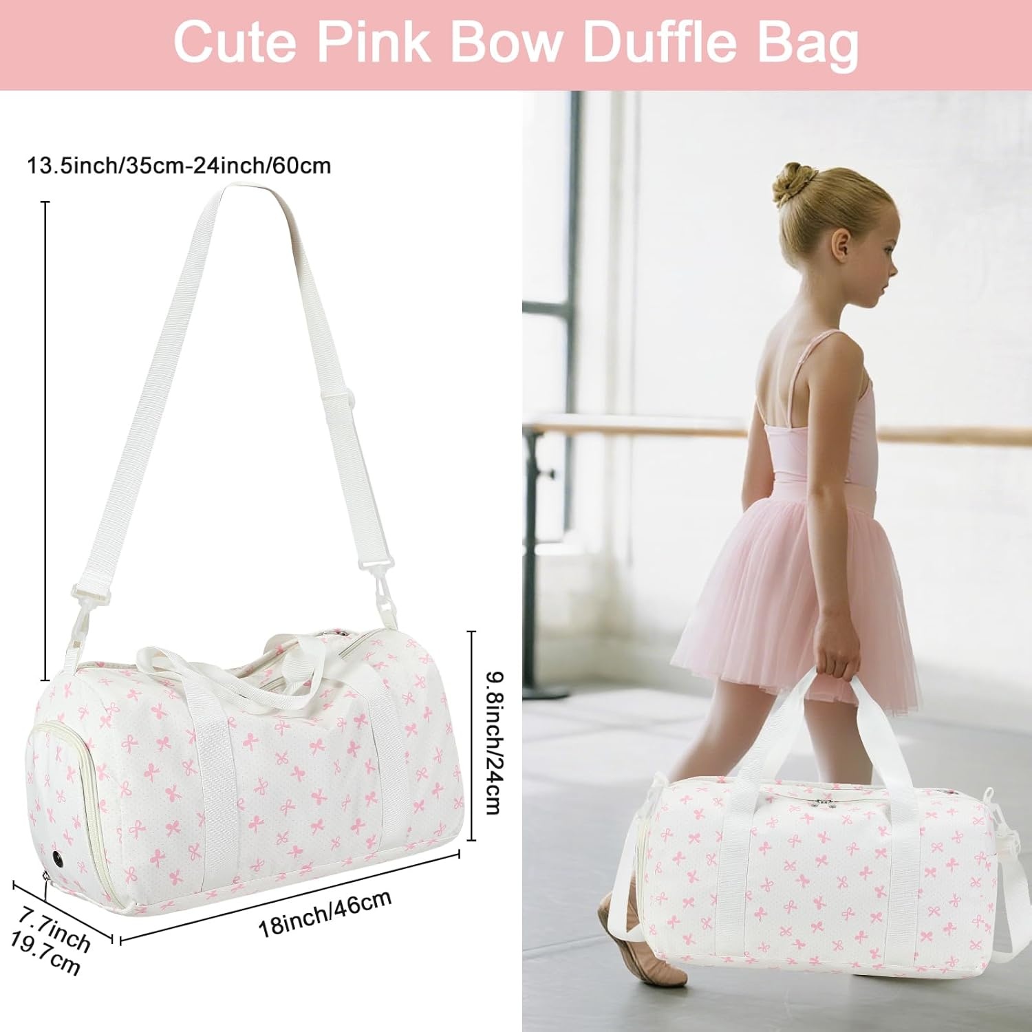 image:imageBTOOP Duffle Bag for Girls Kids Gym Sports Women Workout Travel Bag Weekender with Shoe Compartment and Wet Pocket BluePink Bow