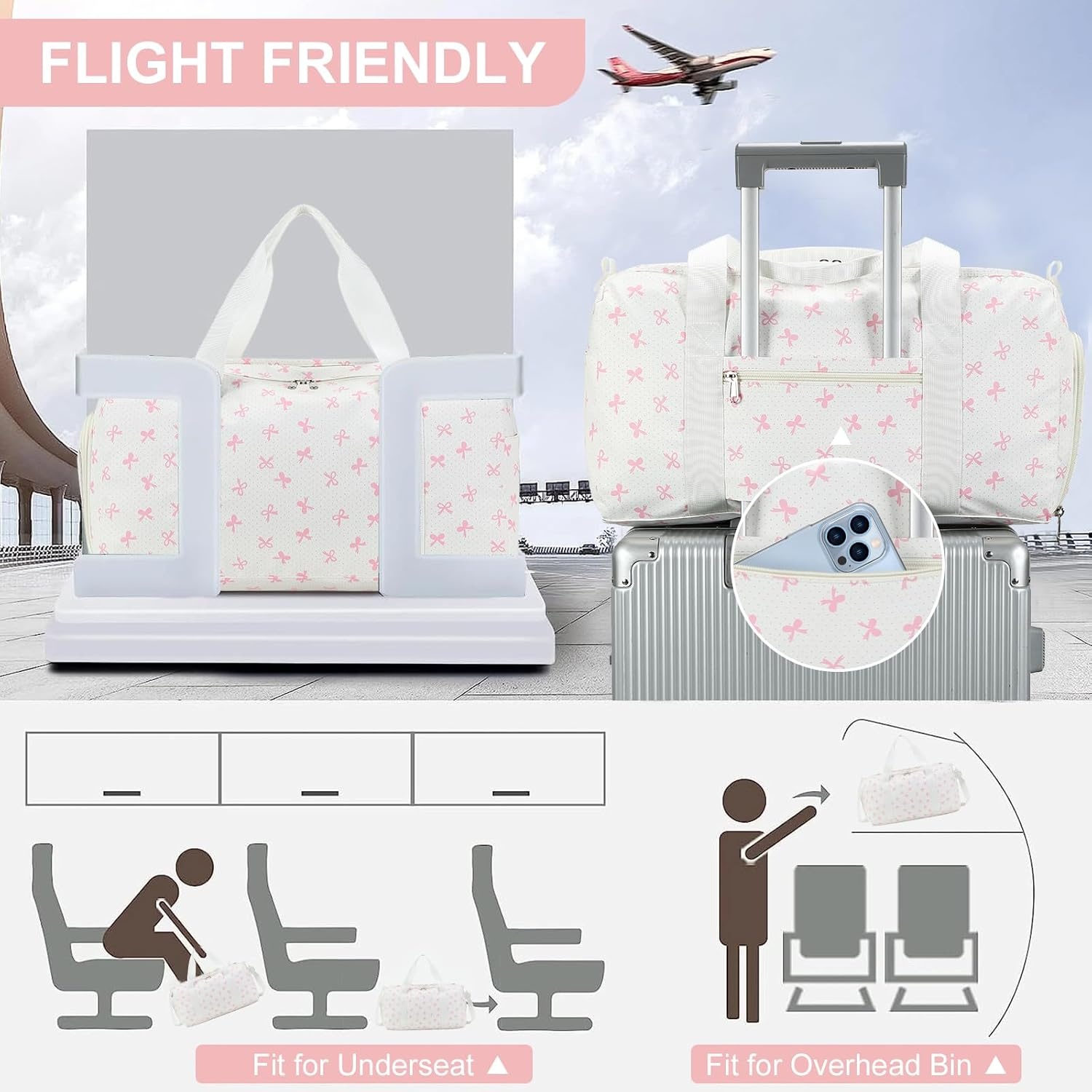image:imageBTOOP Duffle Bag for Girls Kids Gym Sports Women Workout Travel Bag Weekender with Shoe Compartment and Wet Pocket BluePink Bow