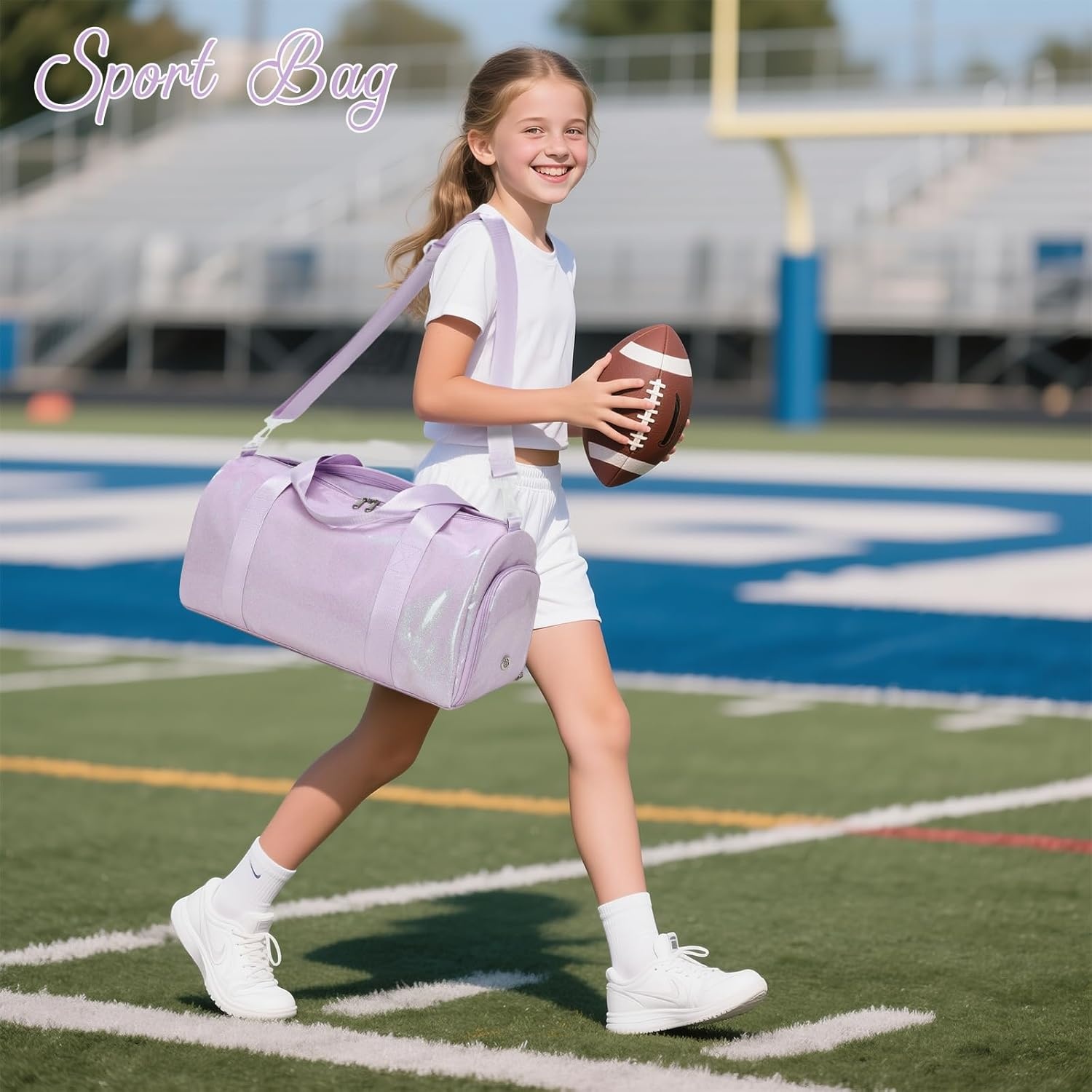 image:imageBTOOP Duffle Bag for Girls Kids Gym Sports Women Workout Travel Bag Weekender with Shoe Compartment and Wet Pocket BluePurple