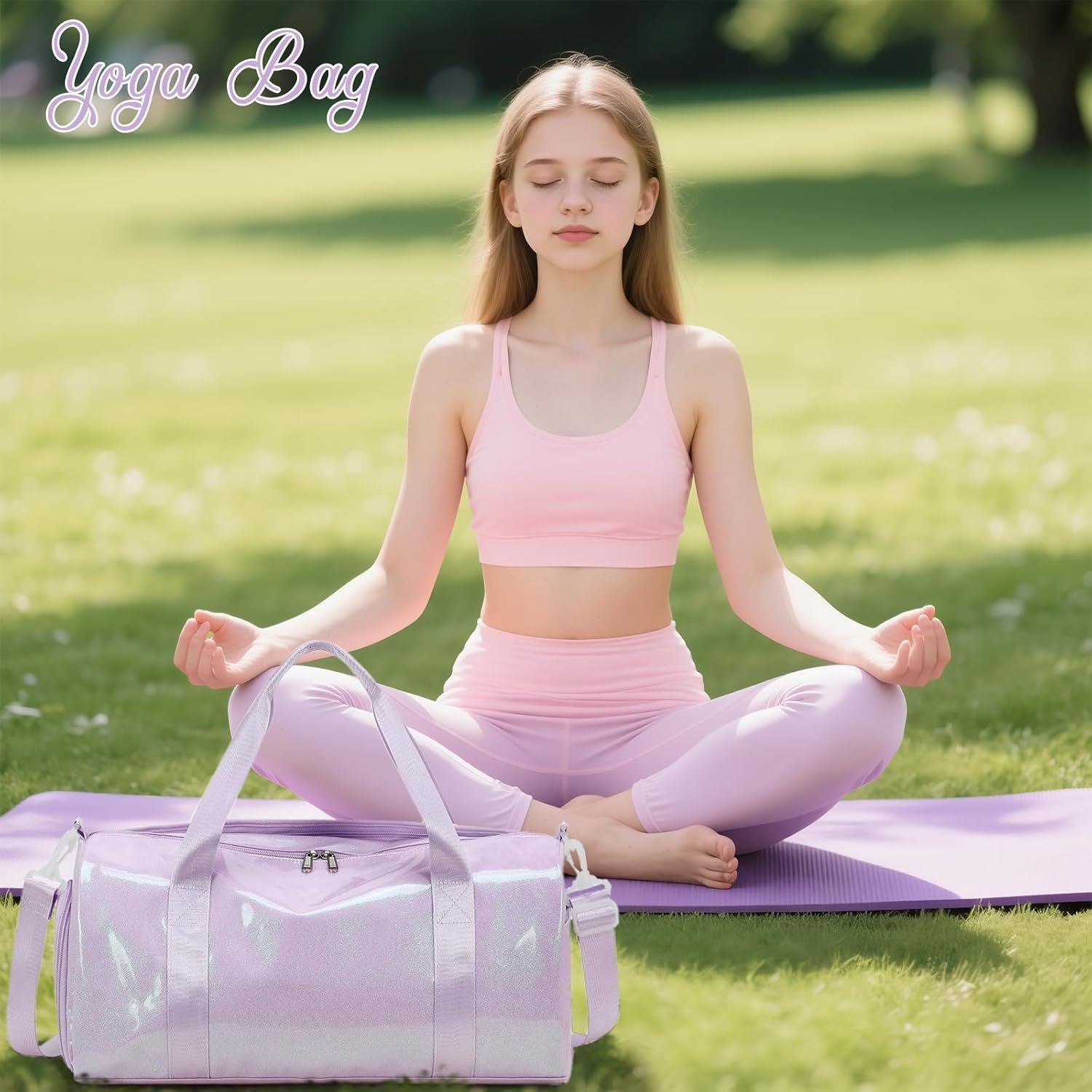 image:imageBTOOP Duffle Bag for Girls Kids Gym Sports Women Workout Travel Bag Weekender with Shoe Compartment and Wet Pocket BluePurple