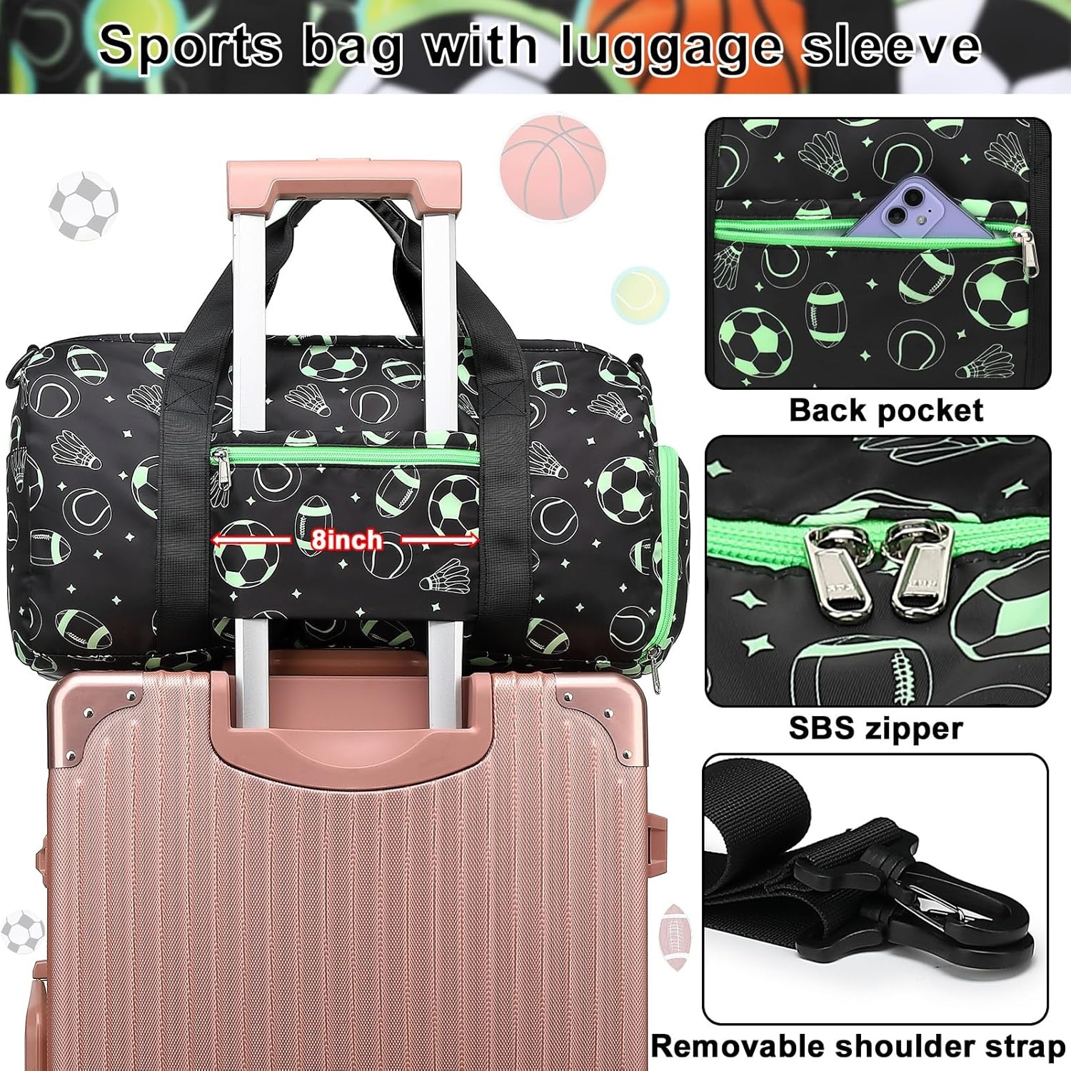 image:imageBTOOP Duffle Bag for Girls Kids Gym Sports Women Workout Travel Bag Weekender with Shoe Compartment and Wet Pocket BlueSoccerSports Ball
