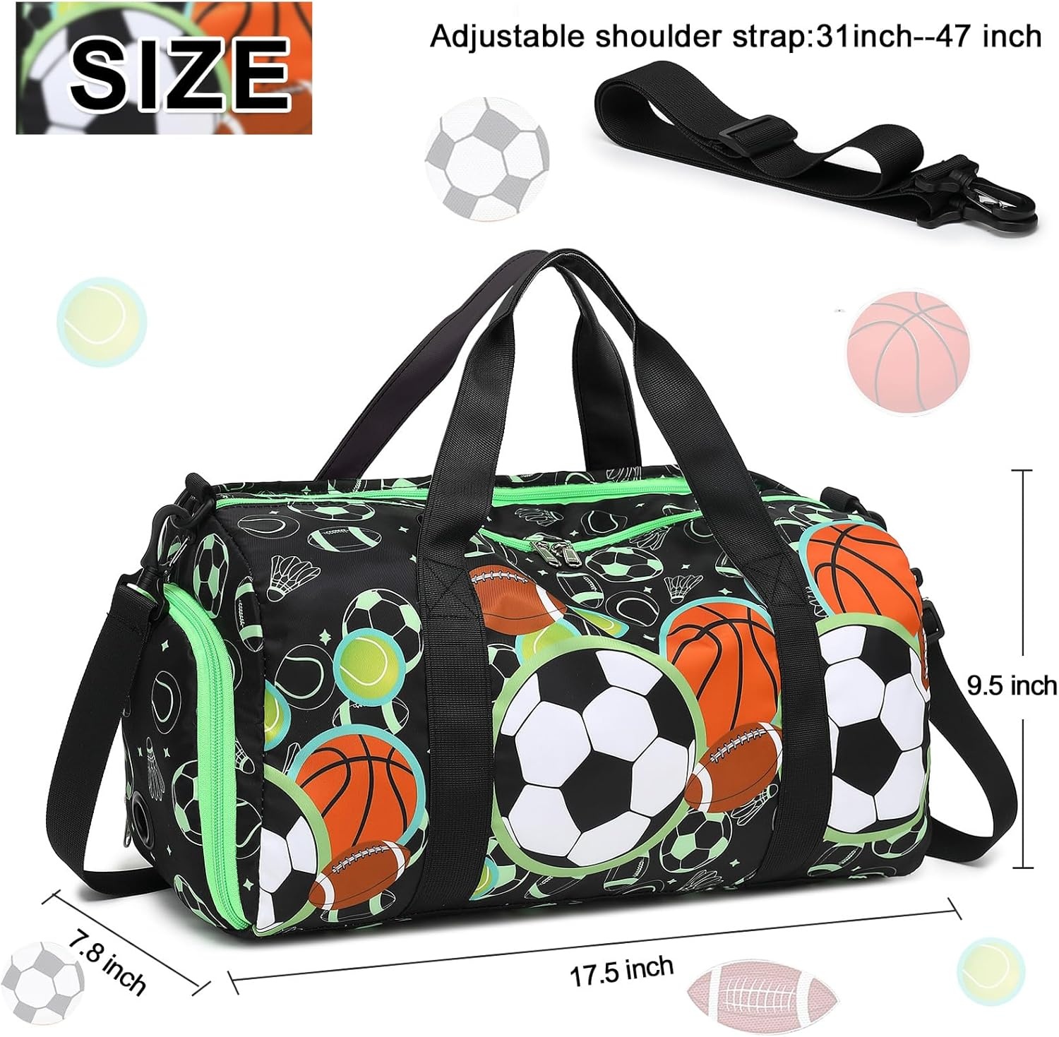 image:imageBTOOP Duffle Bag for Girls Kids Gym Sports Women Workout Travel Bag Weekender with Shoe Compartment and Wet Pocket BlueSoccerSports Ball