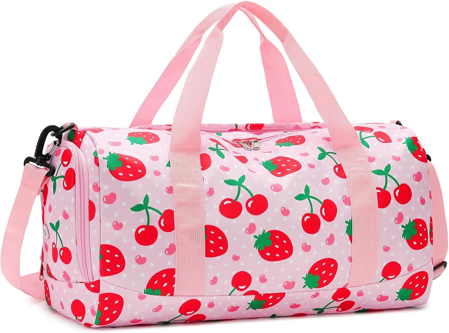 image:imageBTOOP Duffle Bag for Girls Kids Gym Sports Women Workout Travel Bag Weekender with Shoe Compartment and Wet Pocket BlueStrawberry CherryPink