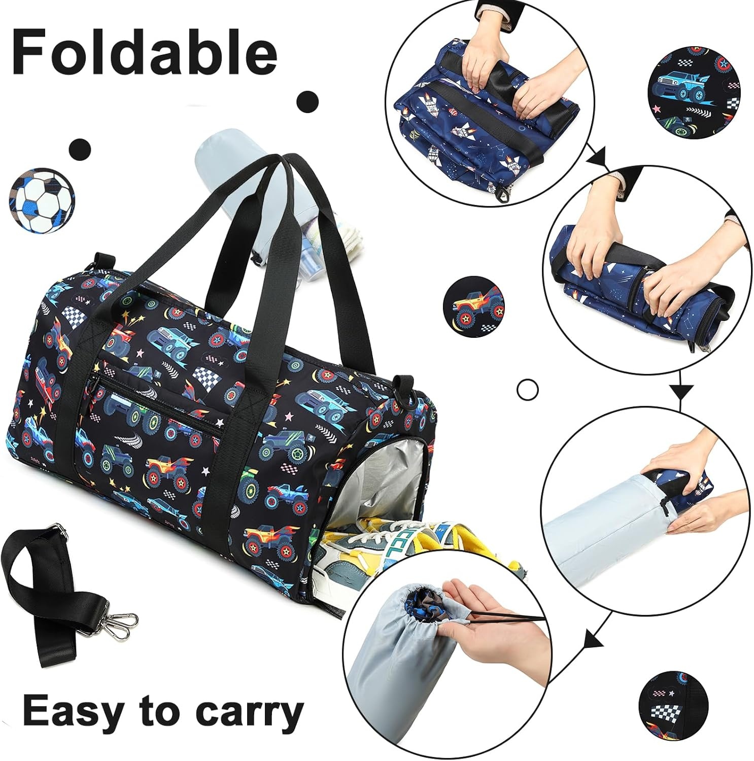 image:imageBTOOP Duffle Bag for Girls Kids Gym Sports Women Workout Travel Bag Weekender with Shoe Compartment and Wet Pocket BlueTruckBlack