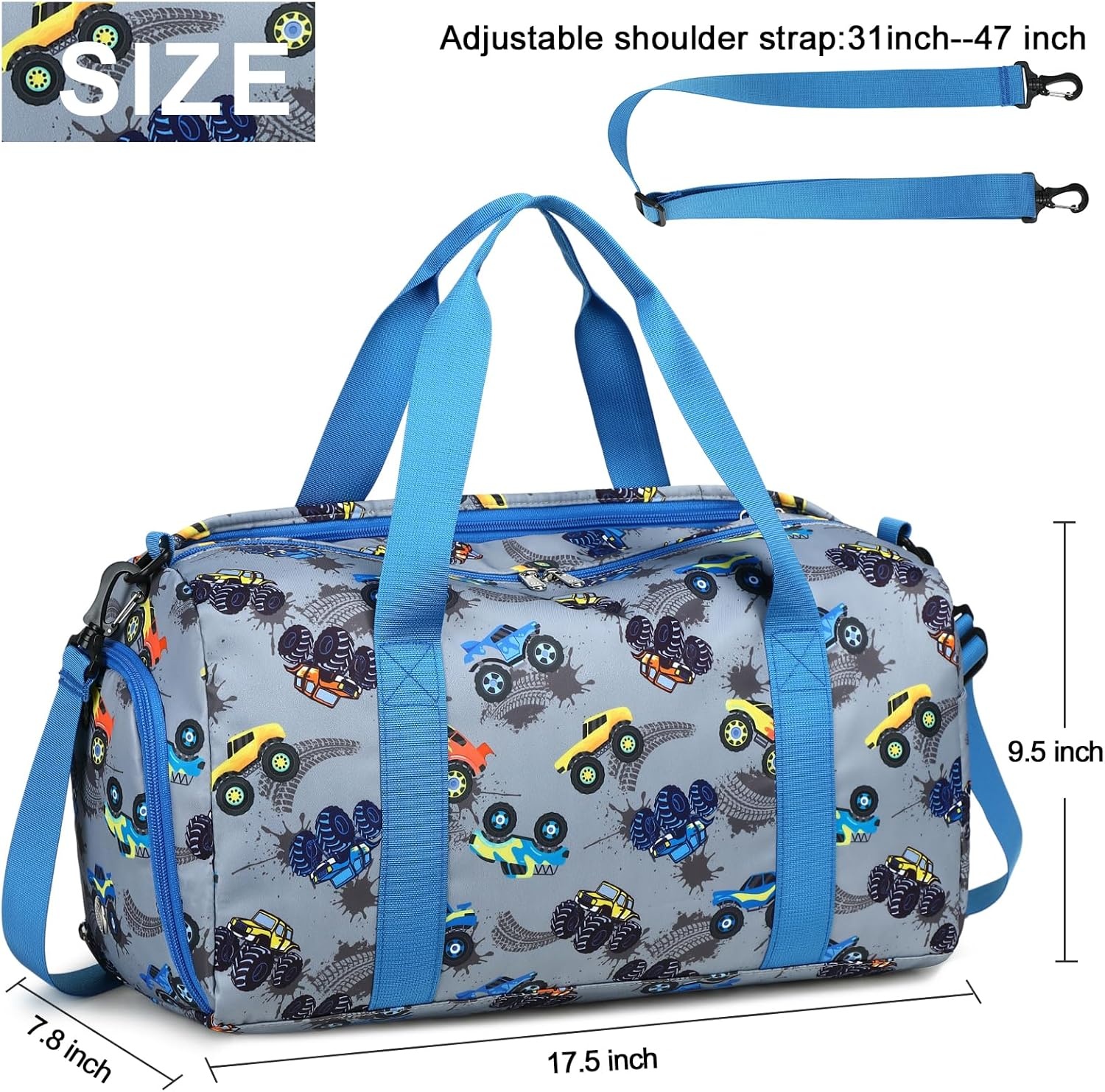 image:imageBTOOP Duffle Bag for Girls Kids Gym Sports Women Workout Travel Bag Weekender with Shoe Compartment and Wet Pocket BlueTruckBlue