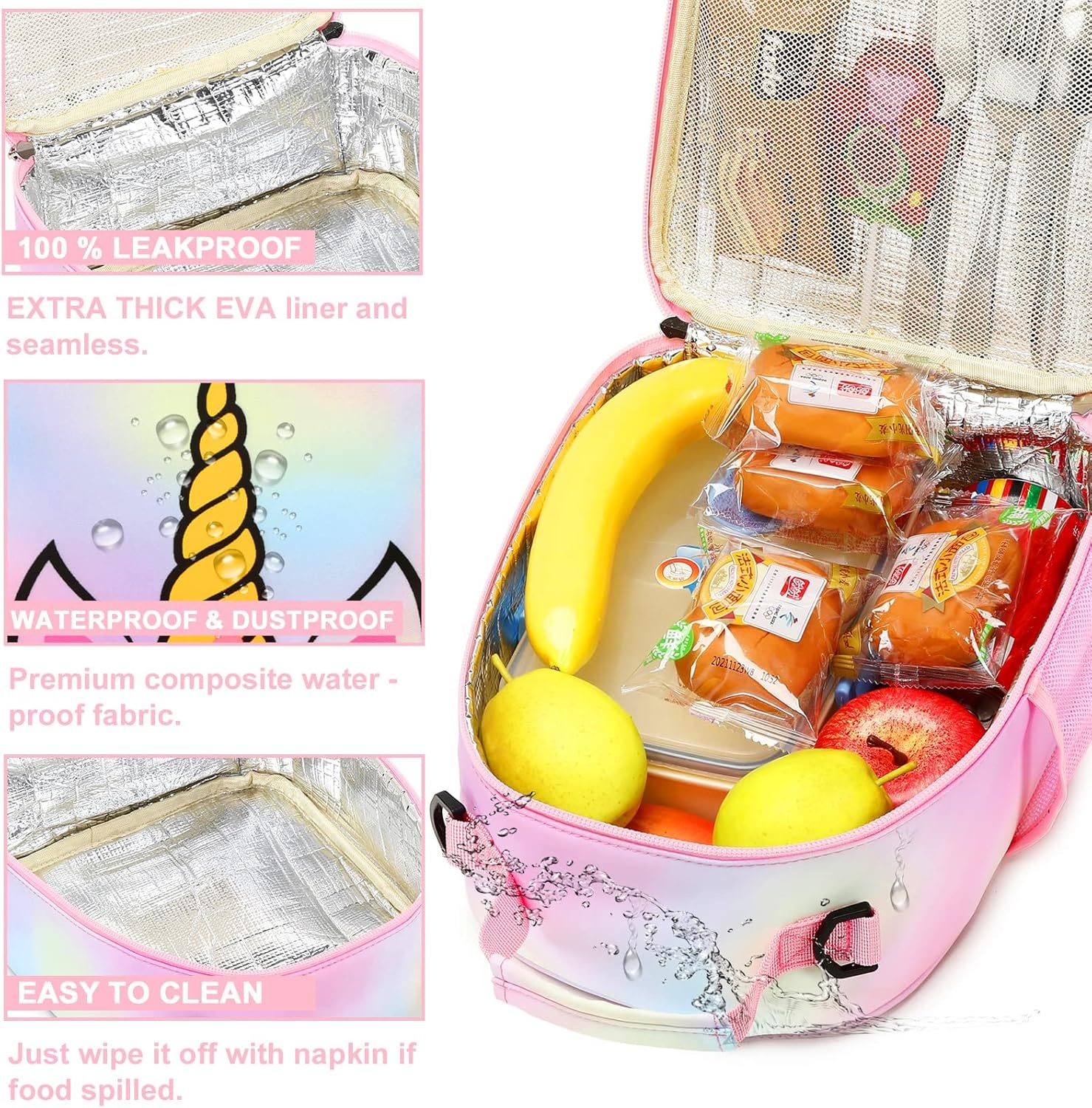 image:imageBTOOP Lunch Box Kids Girls Insulated Lunch Bag Cute Butterfly Reusable Thermal Meal Cooler Tote Bags with Removable Shoulder Strap for School Travel