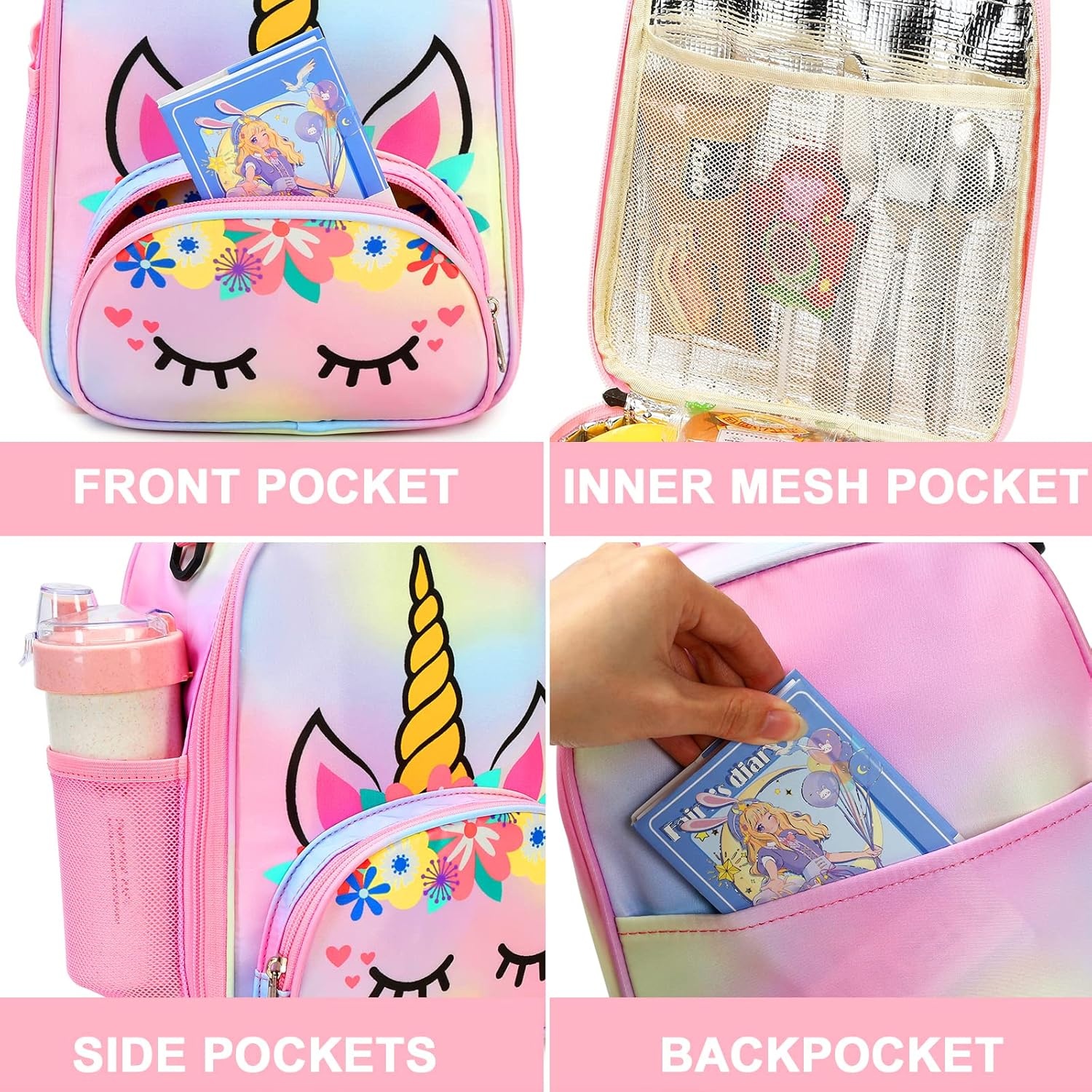 image:imageBTOOP Lunch Box Kids Girls Insulated Lunch Bag Cute Butterfly Reusable Thermal Meal Cooler Tote Bags with Removable Shoulder Strap for School Travel