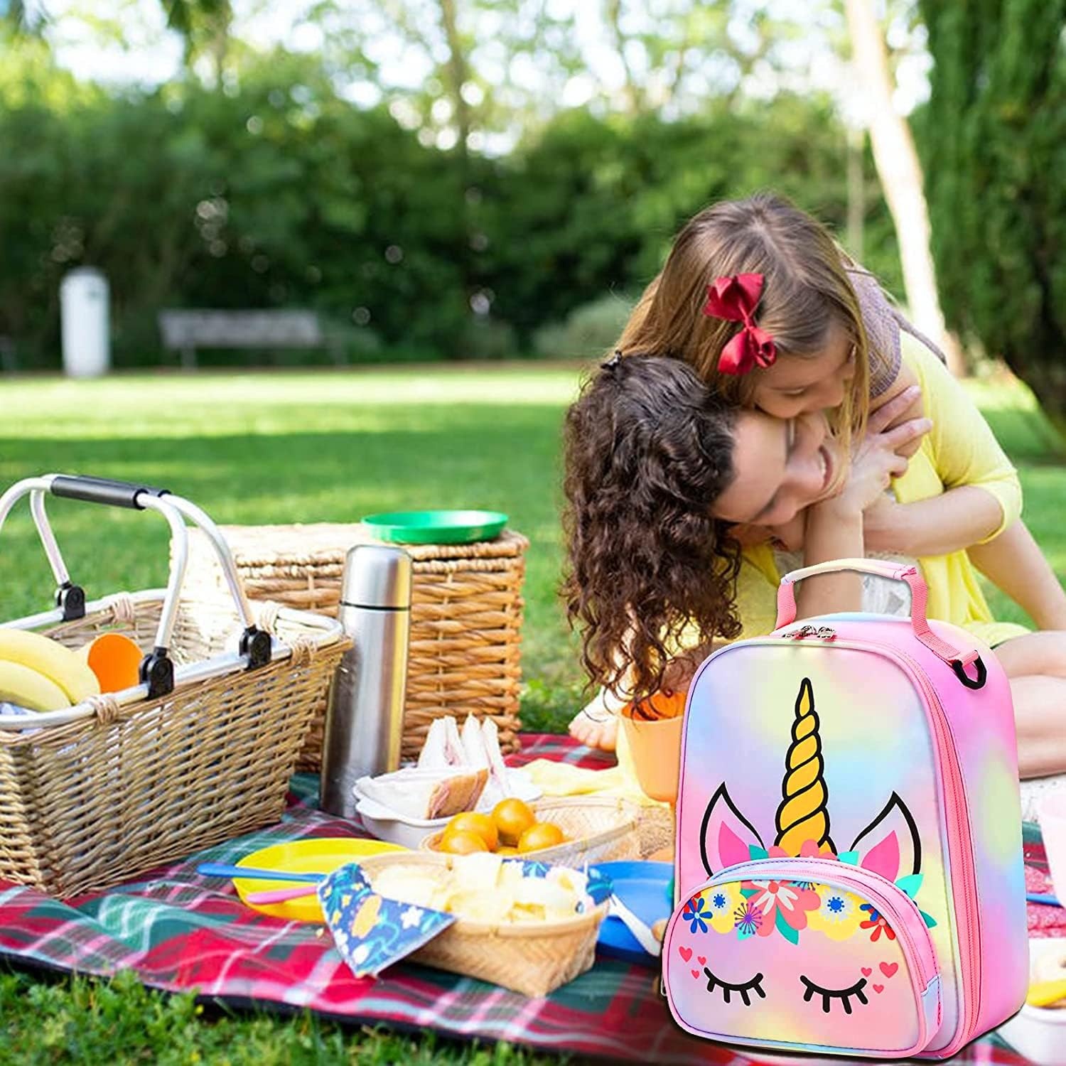 image:imageBTOOP Lunch Box Kids Girls Insulated Lunch Bag Cute Butterfly Reusable Thermal Meal Cooler Tote Bags with Removable Shoulder Strap for School Travel