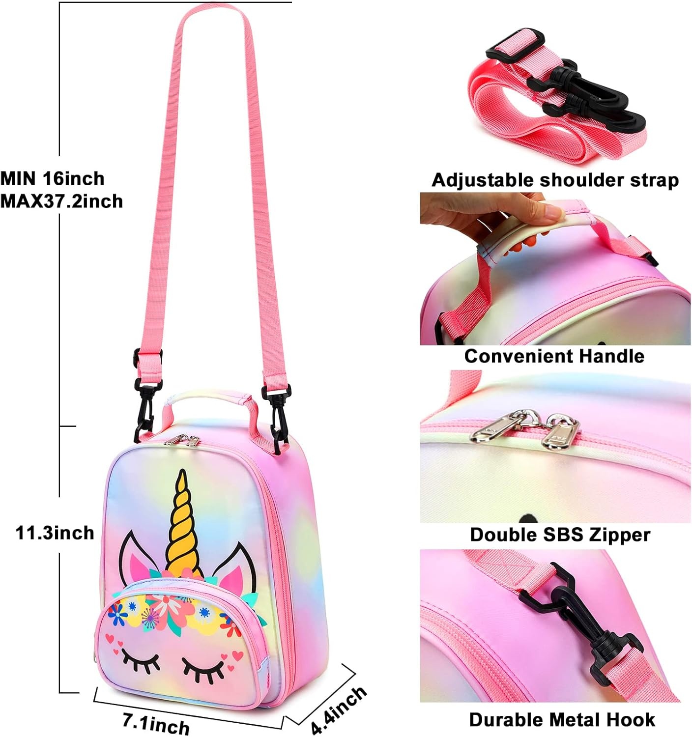 image:imageBTOOP Lunch Box Kids Girls Insulated Lunch Bag Cute Butterfly Reusable Thermal Meal Cooler Tote Bags with Removable Shoulder Strap for School Travel