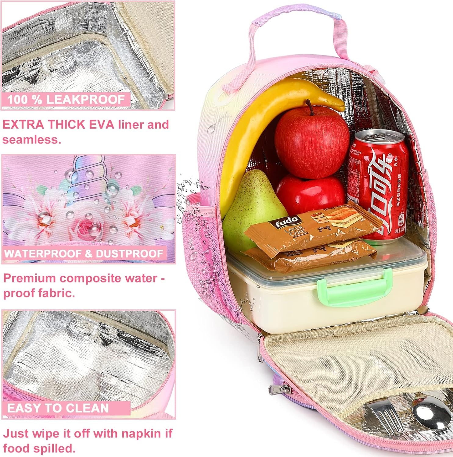 image:imageBTOOP Lunch Box Kids Girls Insulated Lunch Bag Cute Reusable Thermal Meal Cooler Tote Bags with Removable Shoulder Strap for School Travel