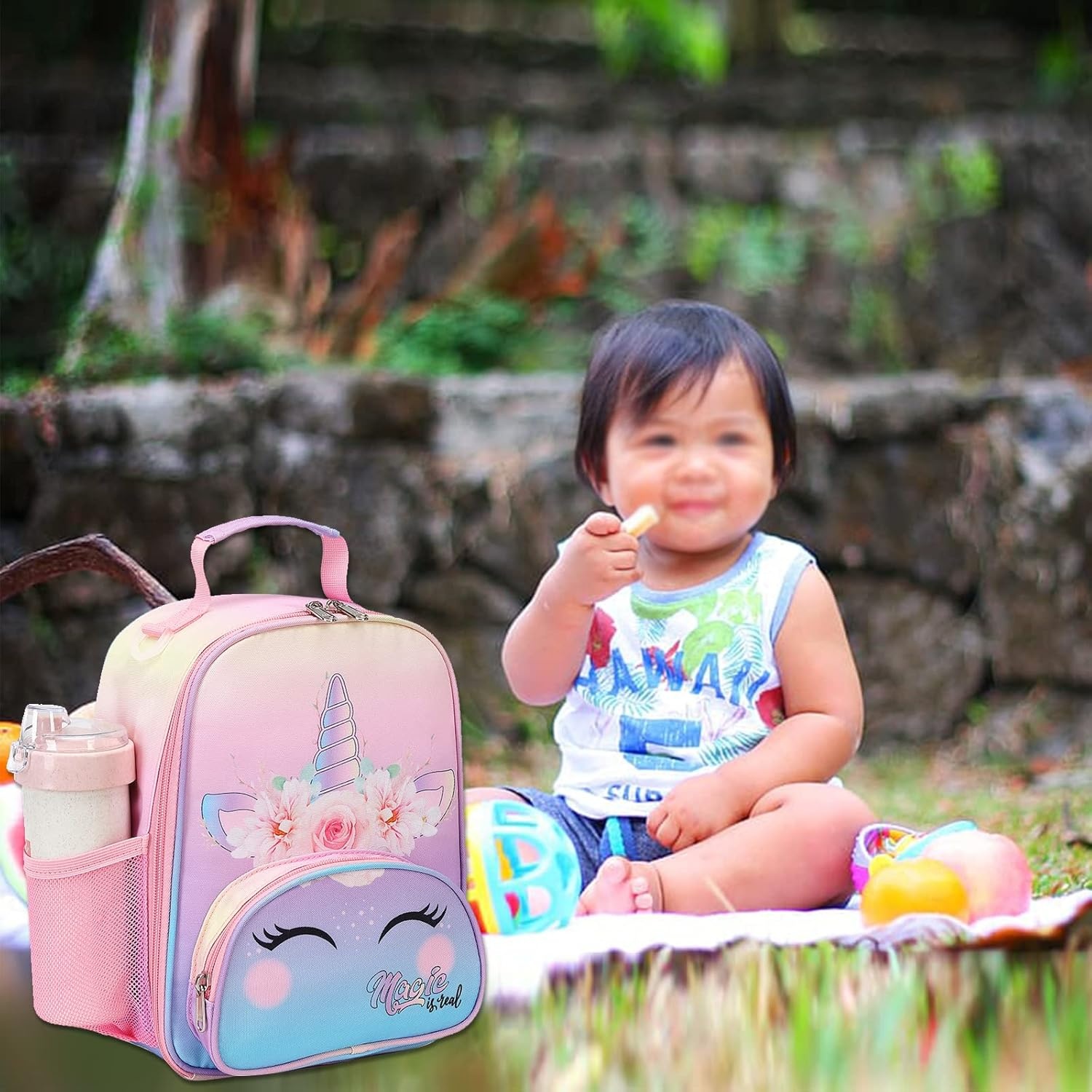 image:imageBTOOP Lunch Box Kids Girls Insulated Lunch Bag Cute Reusable Thermal Meal Cooler Tote Bags with Removable Shoulder Strap for School Travel