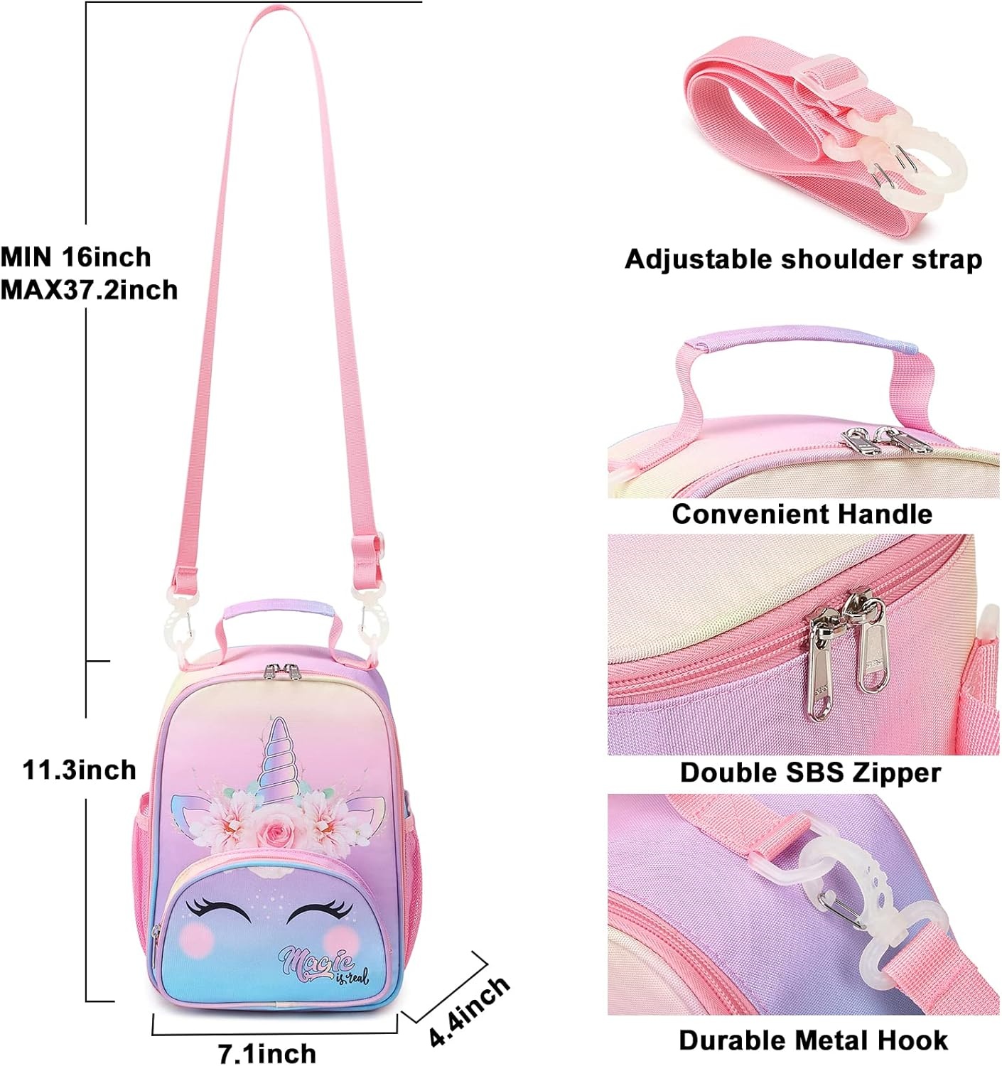 image:imageBTOOP Lunch Box Kids Girls Insulated Lunch Bag Cute Reusable Thermal Meal Cooler Tote Bags with Removable Shoulder Strap for School Travel