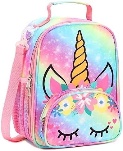 image:imageBTOOP Lunch Box Kids Girls Insulated Lunch Bag Toddler Cute Reusable Thermal Meal Cooler Tote Bags with Removable Shoulder Strap for School Travel ORainbow
