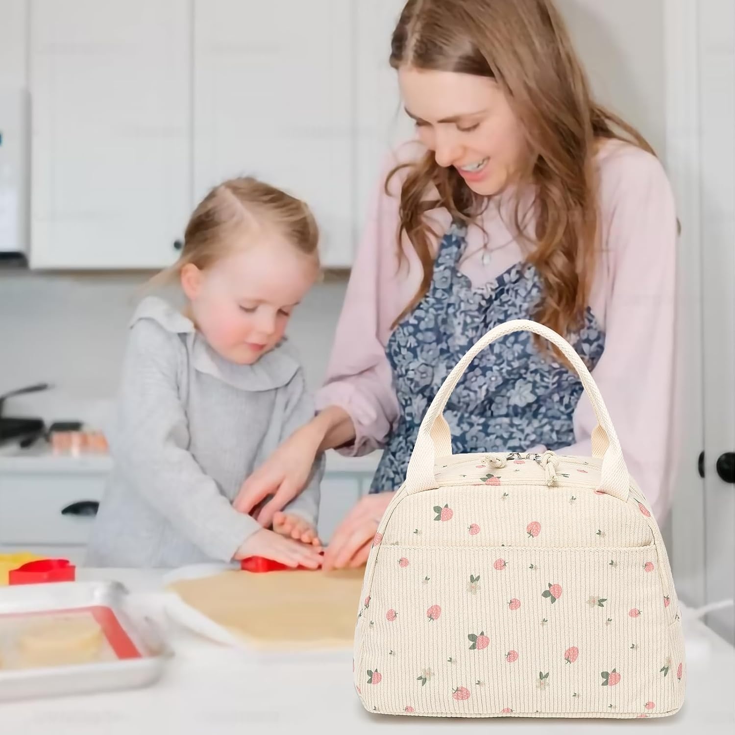 image:imageBTOOP Lunch Box for Women Girls Insulated Lunch Bag Cute Corduroy Lunchbox Adults Small Lunch Tote Bags Reusable Cooler for Work Office School Picnic TravelCorduroyfloral strawberry beige
