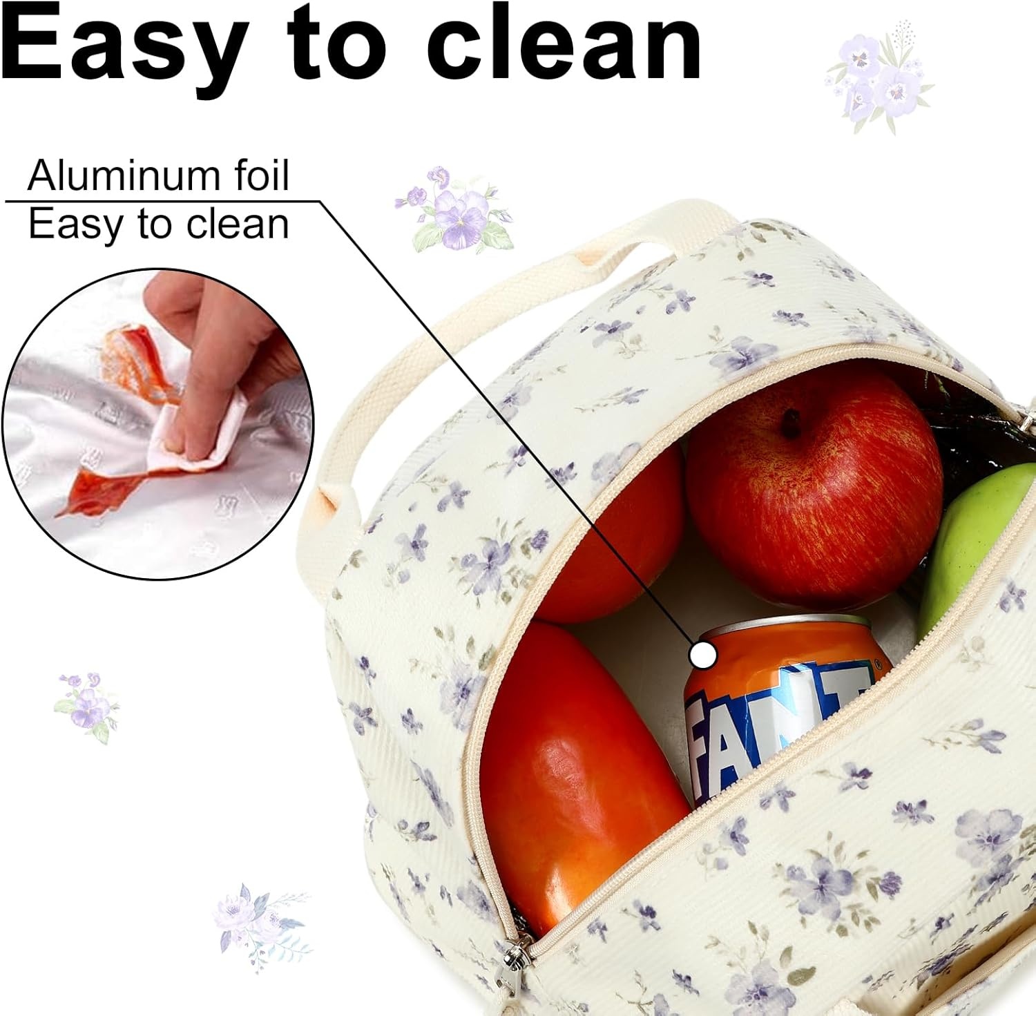 image:imageBTOOP Lunch Box for Women Girls Insulated Lunch Bag Cute Corduroy Lunchbox Adults Small Lunch Tote Bags Reusable Cooler for Work Office School Picnic TravelGrace Purple Flower