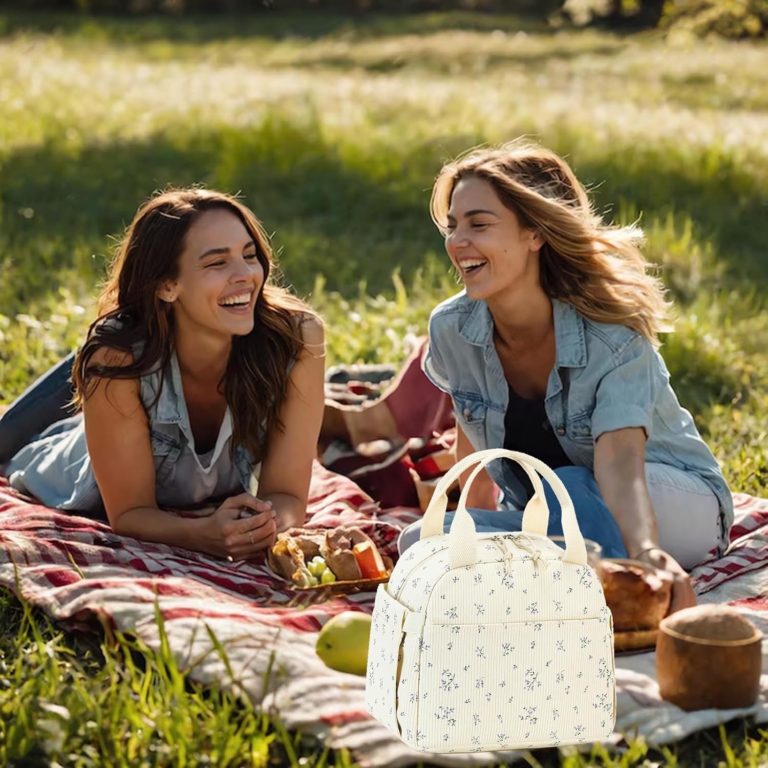 image:imageBTOOP Lunch Box for Women Girls Insulated Lunch Bag Cute Corduroy Lunchbox Adults Small Lunch Tote Bags Reusable Cooler for Work Office School Picnic TravelPurpleFlower