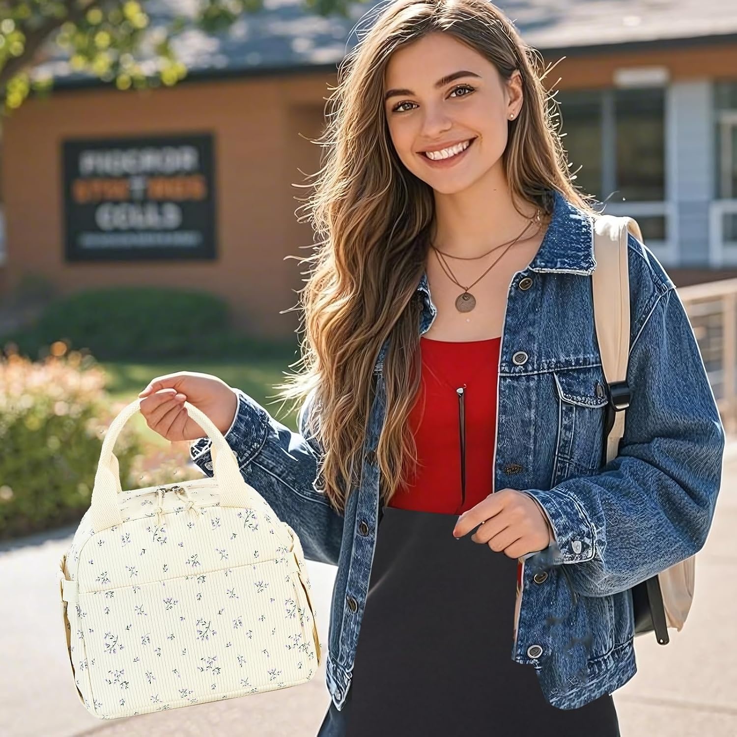 image:imageBTOOP Lunch Box for Women Girls Insulated Lunch Bag Cute Corduroy Lunchbox Adults Small Lunch Tote Bags Reusable Cooler for Work Office School Picnic TravelPurpleFlower