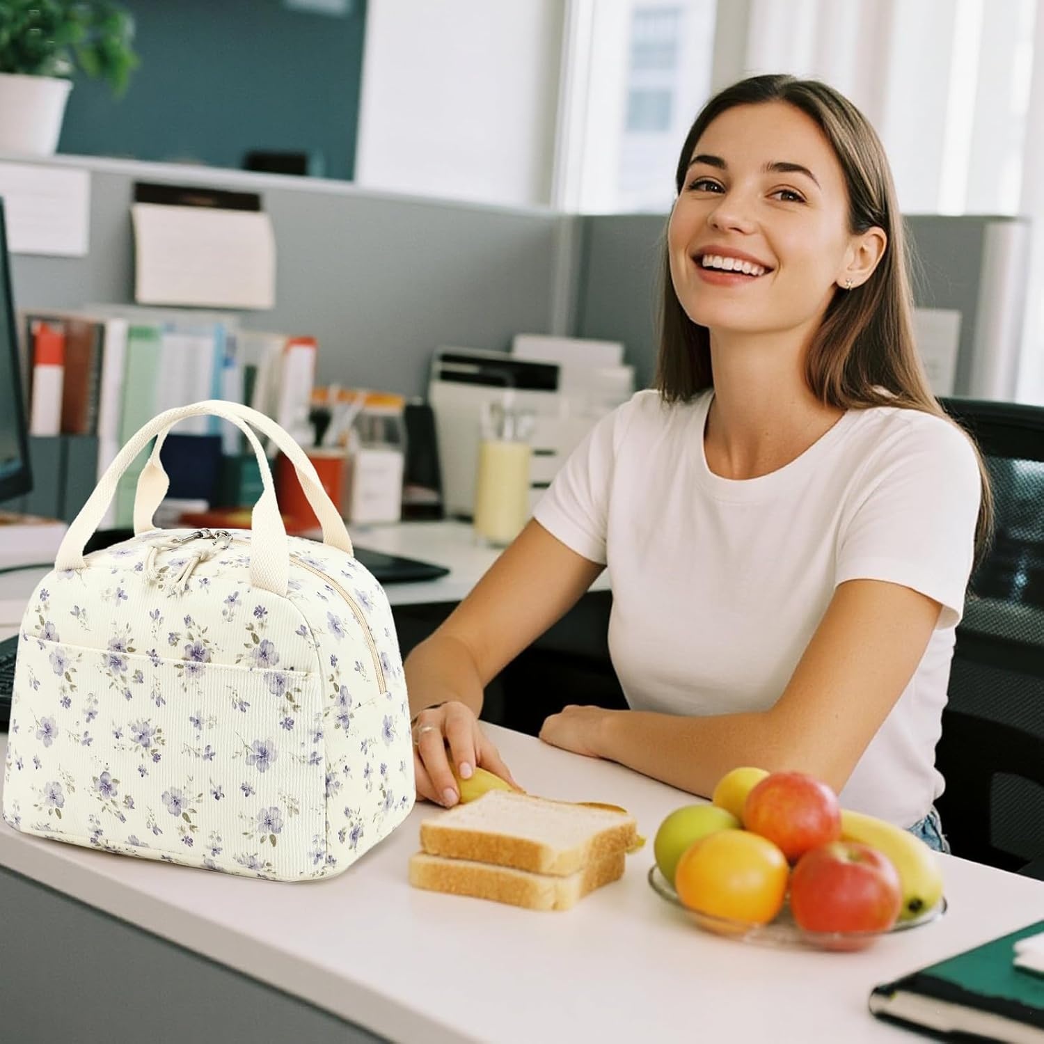 image:imageBTOOP Lunch Box for Women Girls Insulated Lunch Bag Cute Corduroy Lunchbox Adults Small Lunch Tote Bags Reusable Cooler for Work Office School Picnic TravelGrace Purple Flower