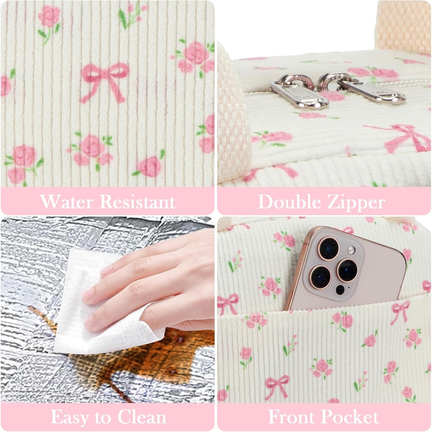 image:imageBTOOP Lunch Box for Women Girls Insulated Lunch Bag Cute Corduroy Lunchbox Adults Small Lunch Tote Bags Reusable Cooler for Work Office School Picnic TravelPink Bow Floral1