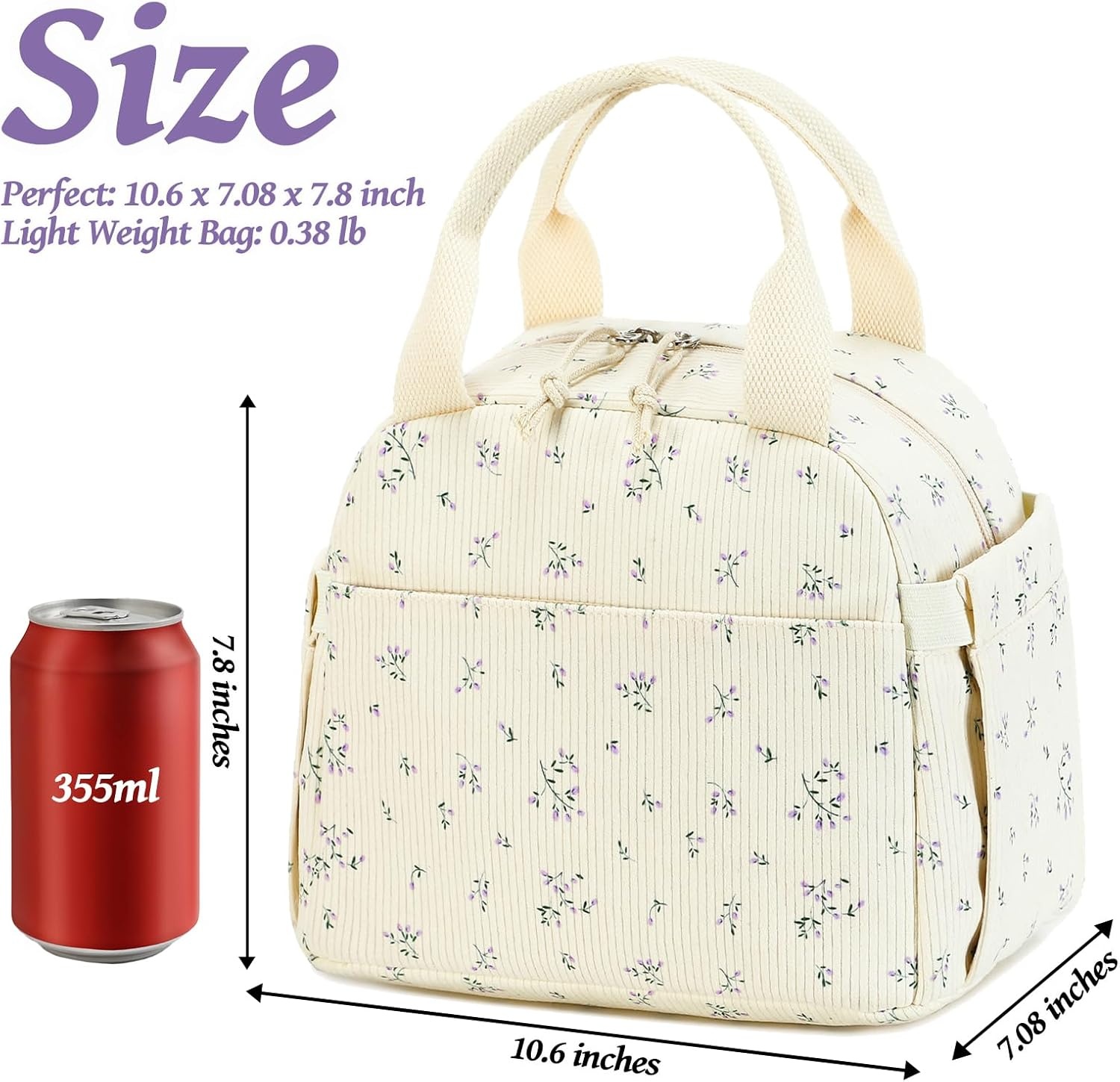 image:imageBTOOP Lunch Box for Women Girls Insulated Lunch Bag Cute Corduroy Lunchbox Adults Small Lunch Tote Bags Reusable Cooler for Work Office School Picnic TravelPurpleFlower